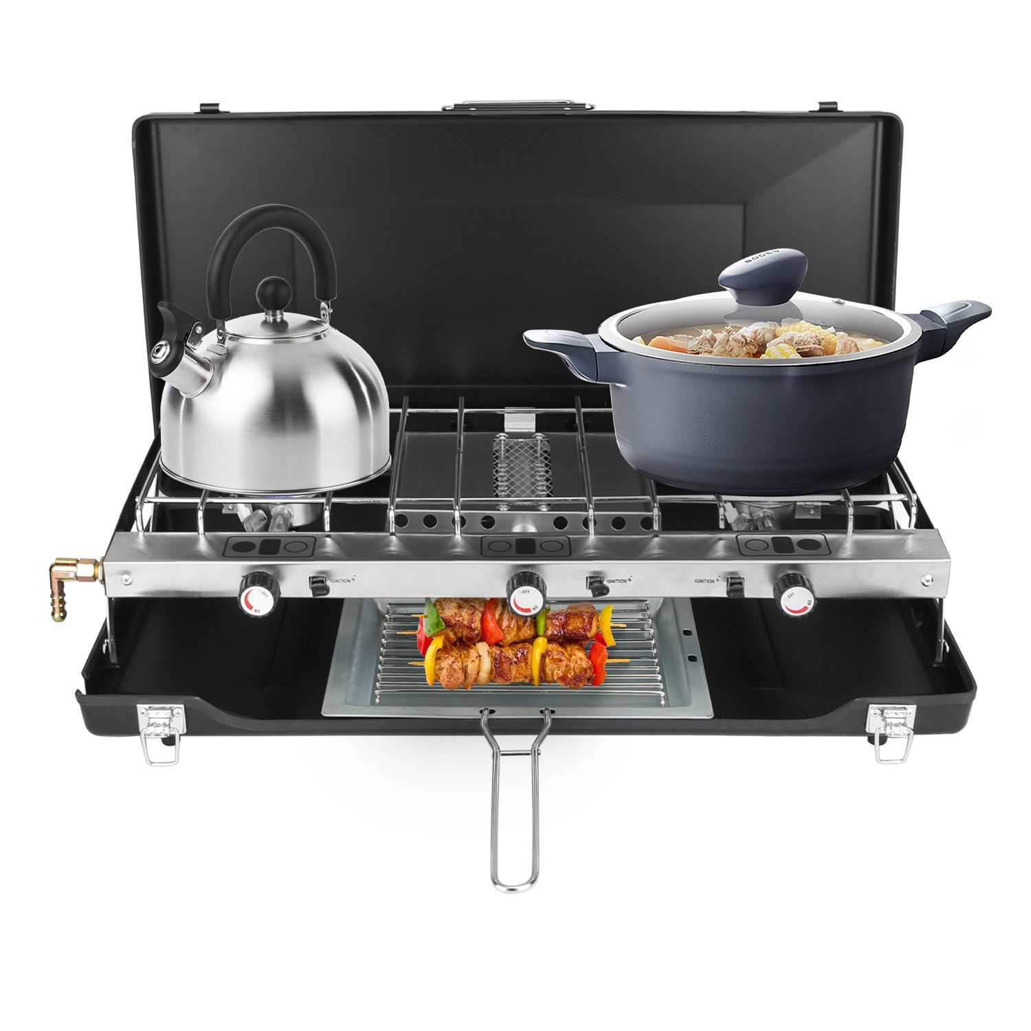 3-Burner BBQ Propane Camping Stove Portable Camp Stove Portable Camping Grill