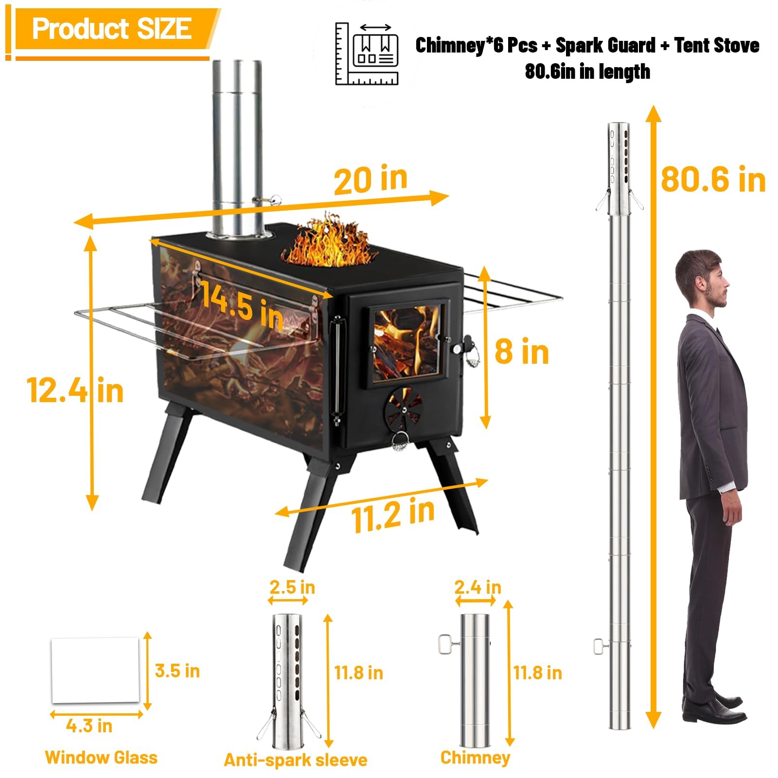 Hot Tent Stove Wood Burning Stovesmall Wood Stove With 7 Stainless Chimney Pipes