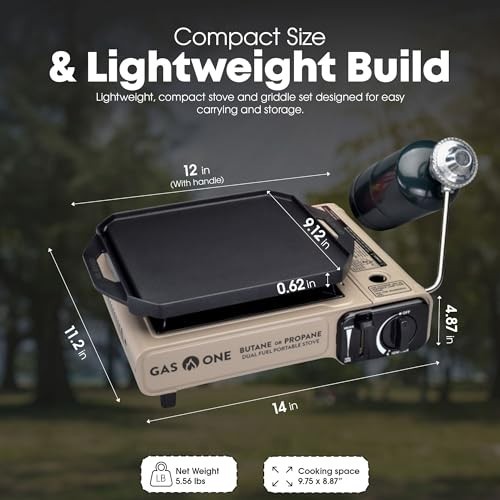 Dual Fuel Propane Butane Stove with Flat Top Griddle – Portable Camping Grill, N