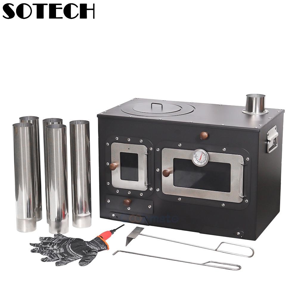 SOTECH Large Black Portable Camping Stove w/ Oven & Chimney for Hot Tent Outdoor