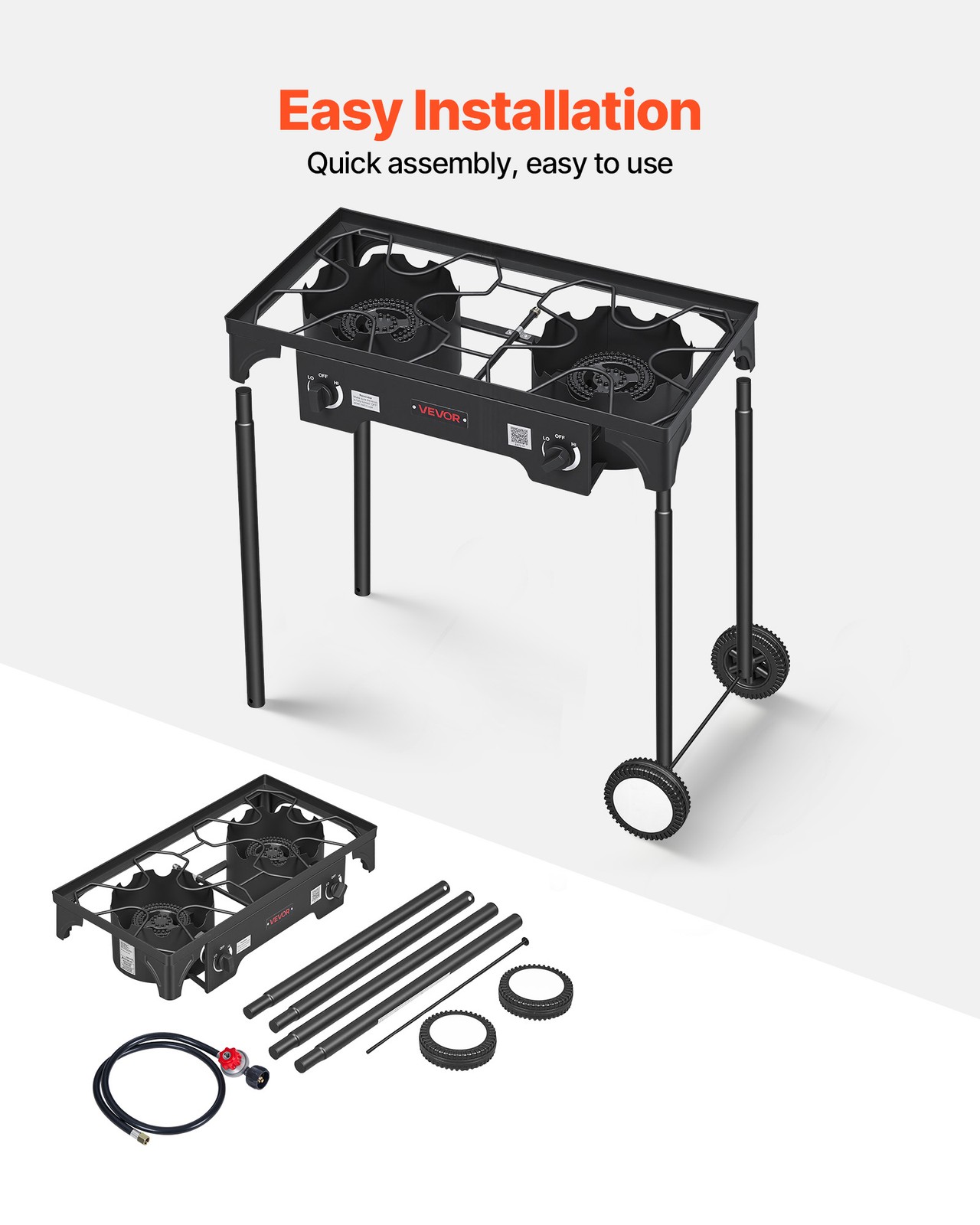 VEVOR 2 Burner Propane Gas Stove 150000 BTU Outdoor Camping Cooker with Wheels