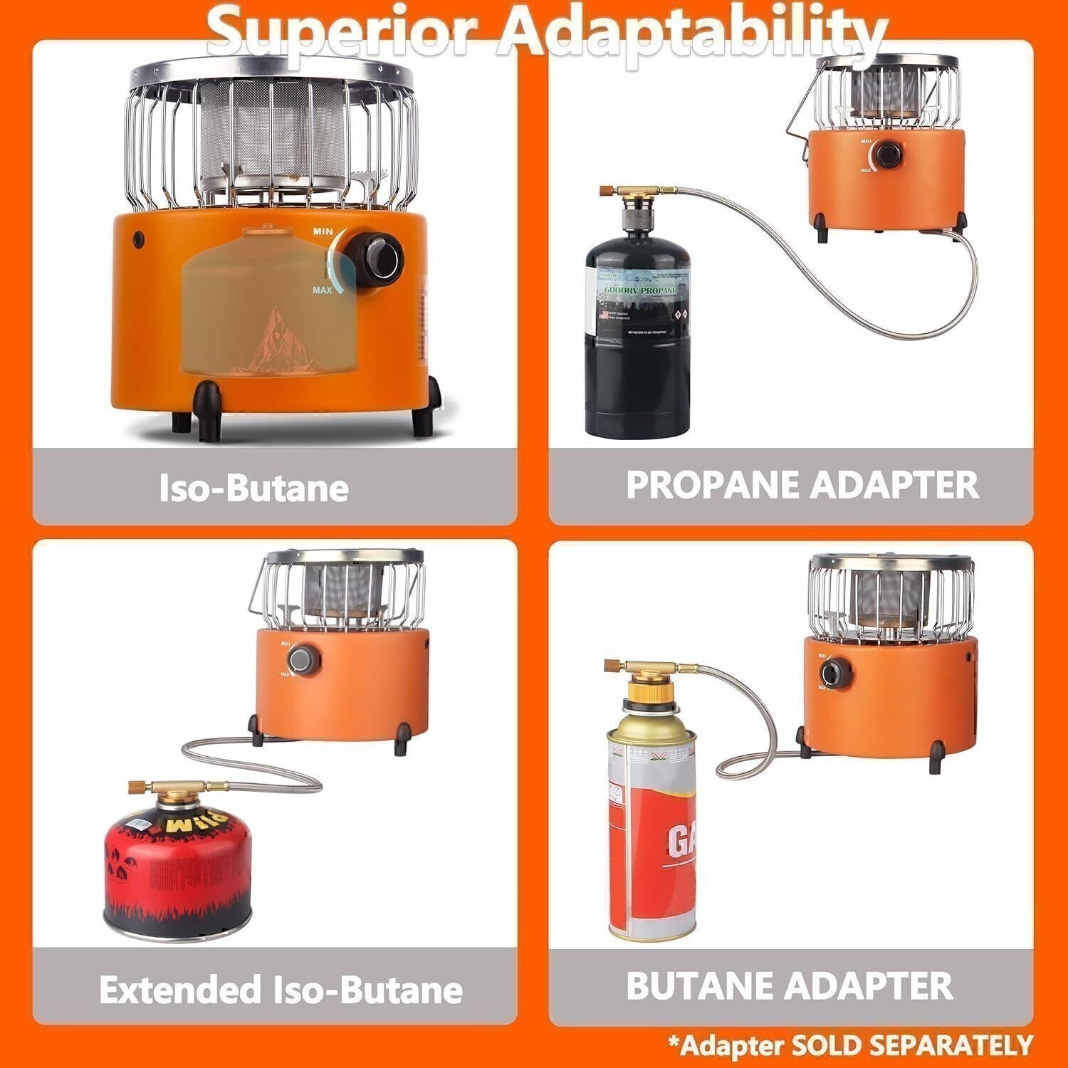 2-in-1 9000 BTU Portable Propane Heater with Handle, Outdoor Heater & Gas Stove