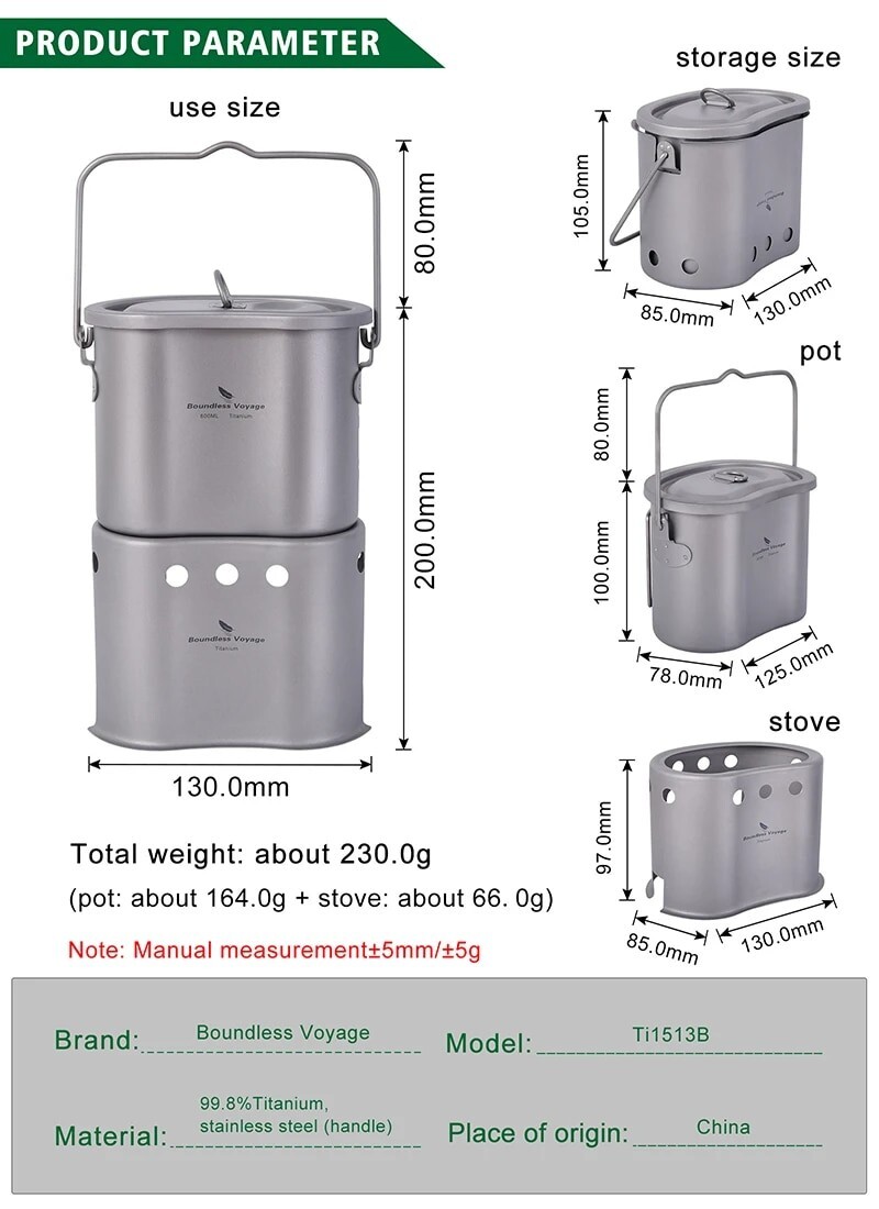 Titanium Cookware Set Portable Wood Stove Outdoor Stove Cooking Picnic Camping