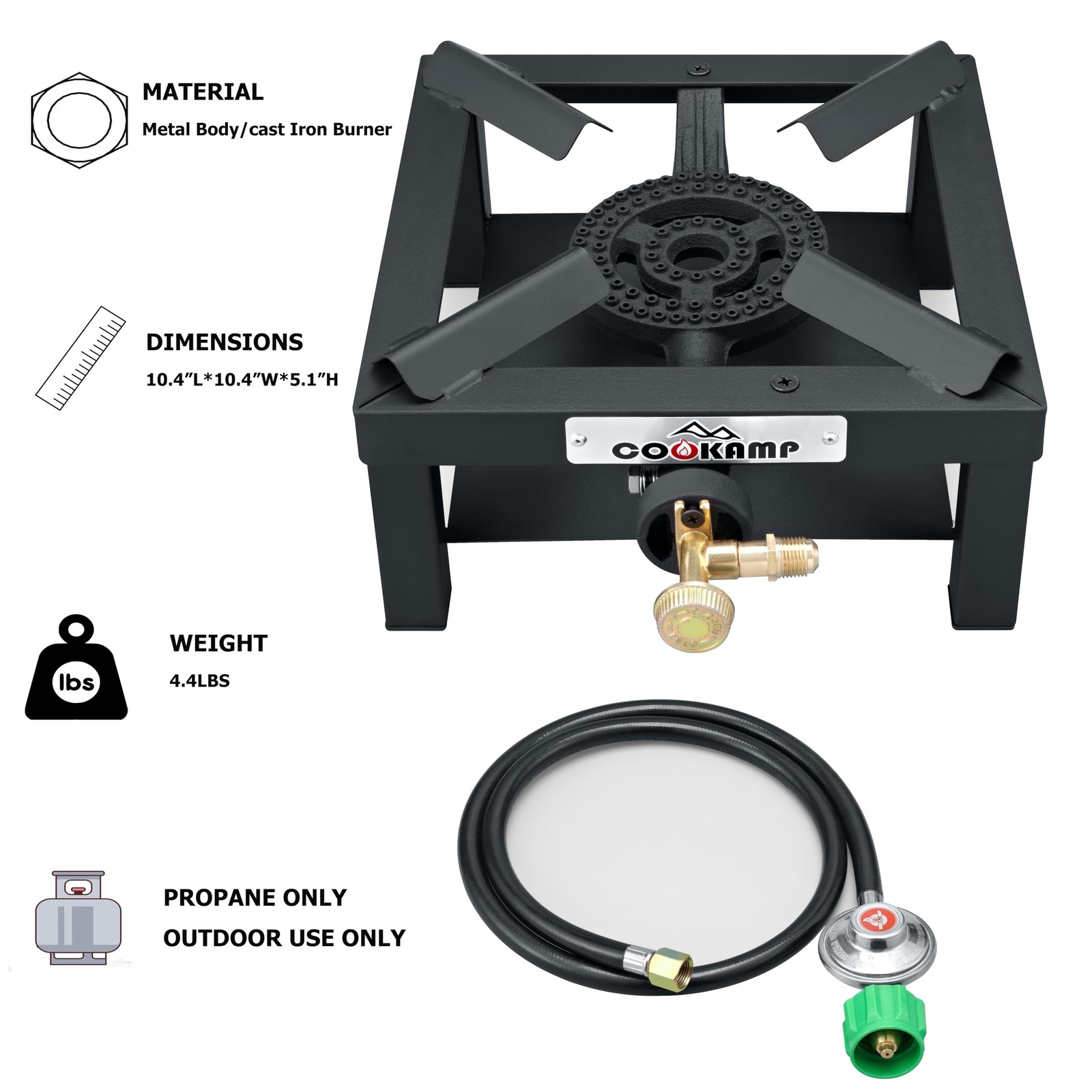COOKAMP Propane Burner Angle Iron Camp Stove with CSA Listed Regulator and 4f…