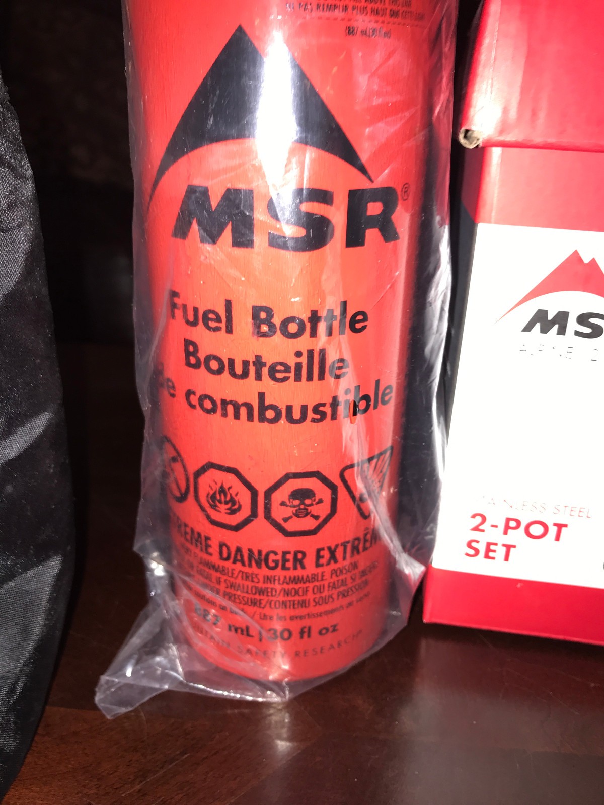 Preowned MSR XGK EX Stove w/ NEW 30 oz Fuel Bottle, MSR Alpine Pot Set, Etc.
