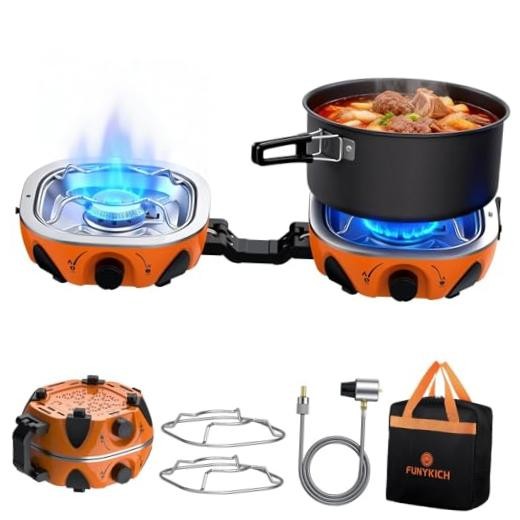 2-Burner Foldable Camping Stove with Carrying Bag, Portable Propane Camp