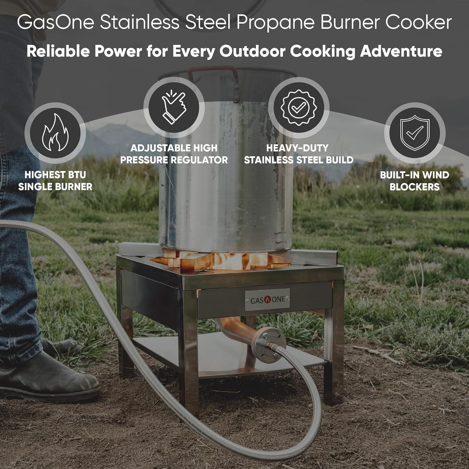 High Output Propane Burner with Adjustable Regulator for Turkey Frying Outdoors