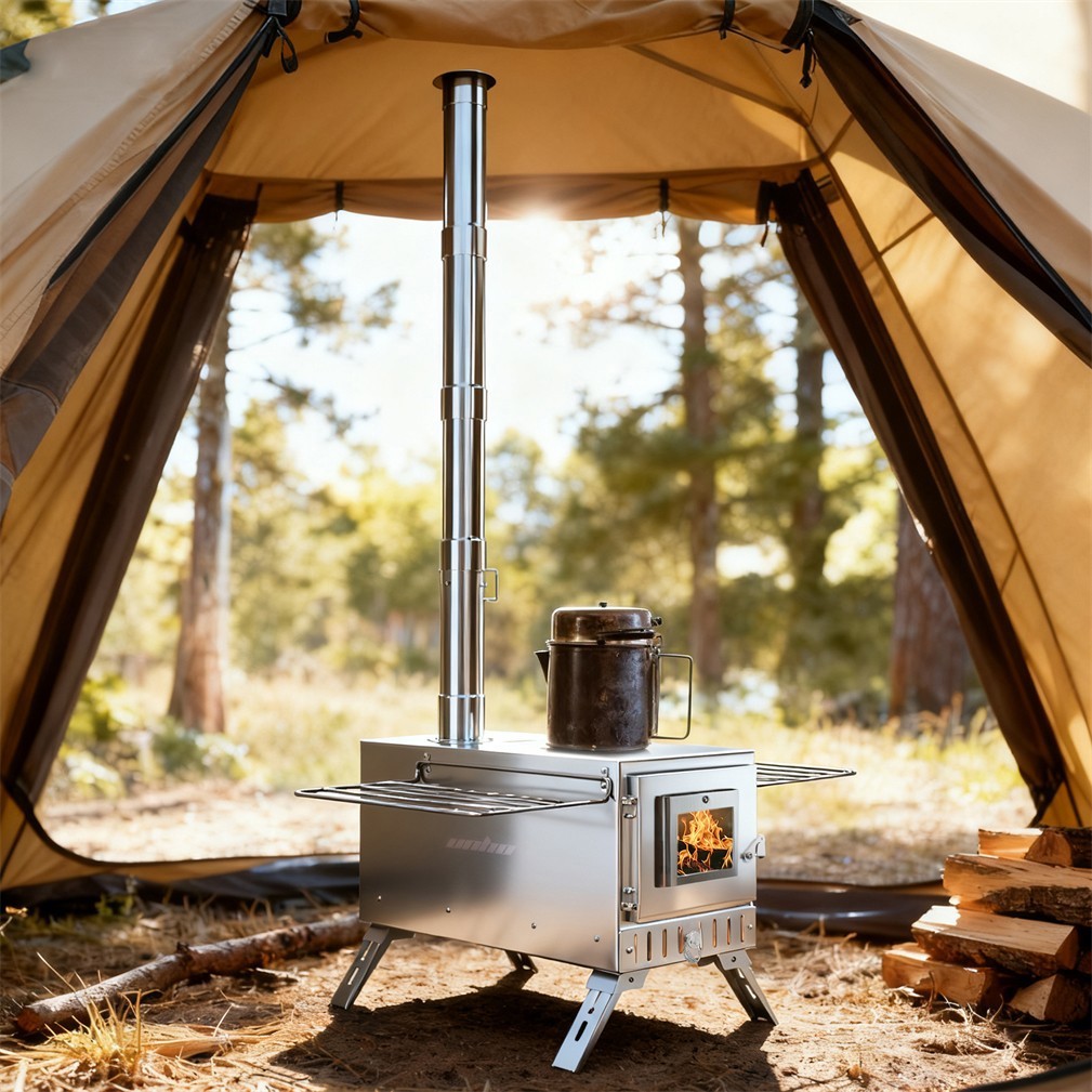 Stainless Steel Camping Wood Burning Stove Tent Stove fr Outdoor Heating Cooking