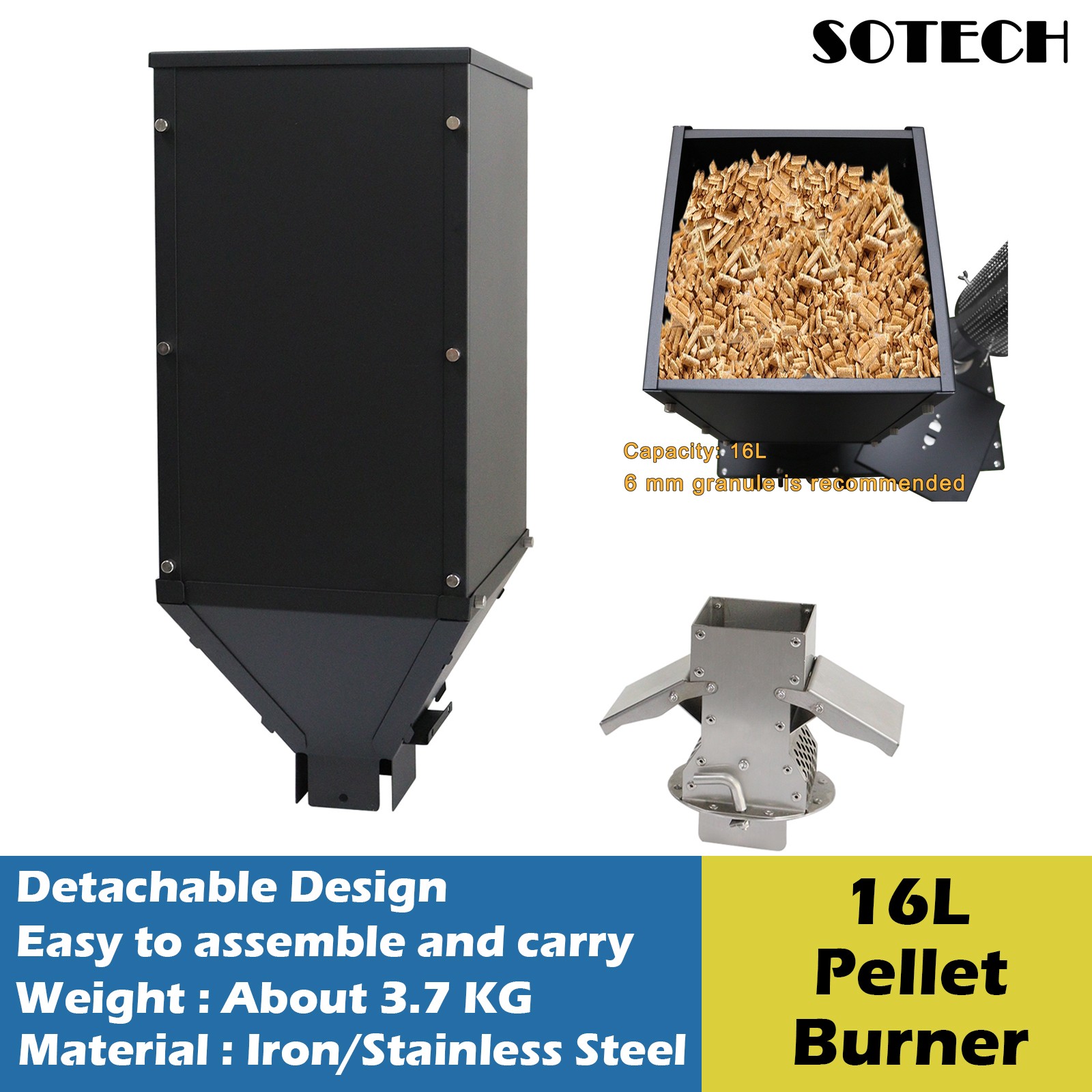 SOTECH Outdoor Pellet Stove for Tent Large Black Camping Stove with Burner & Bin