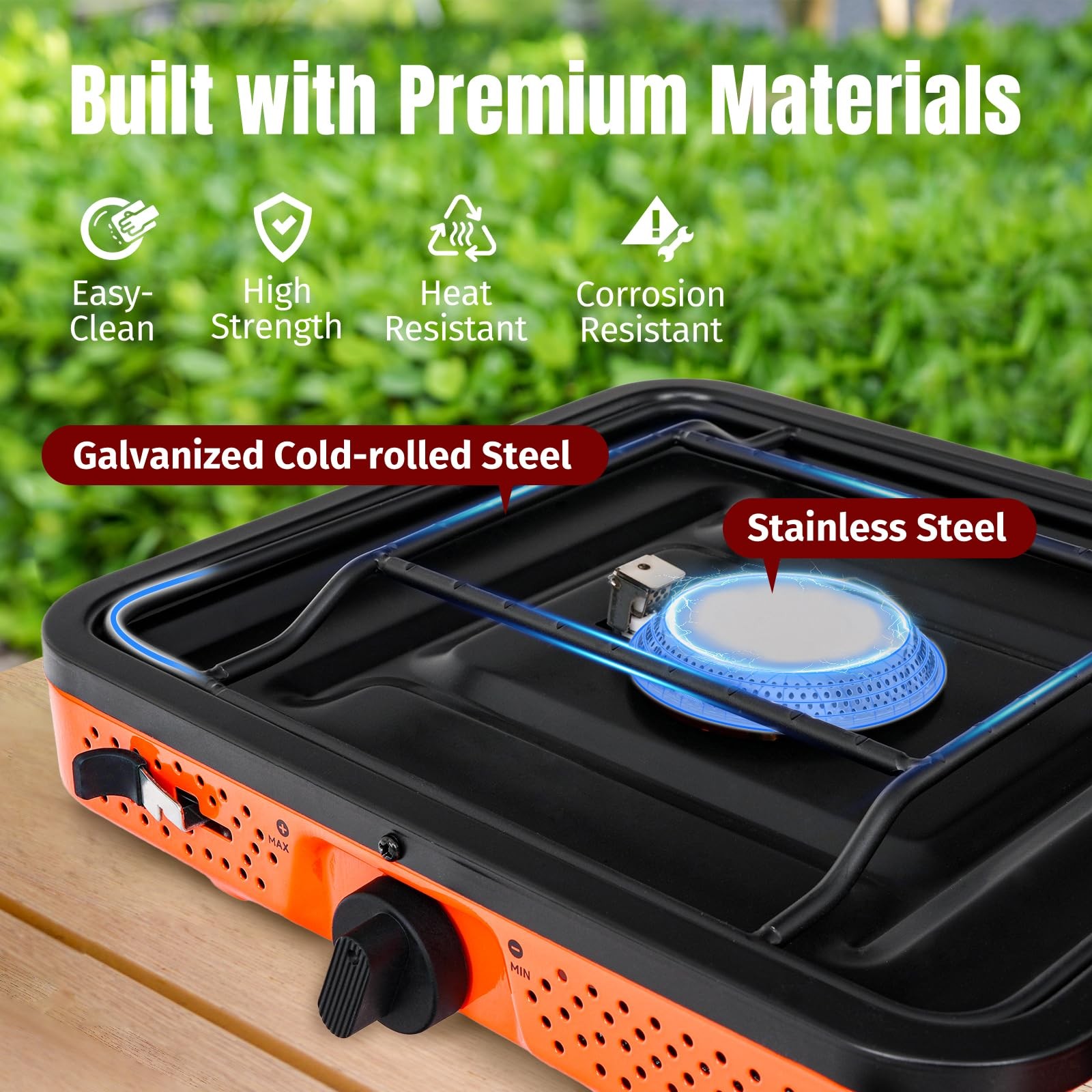 Foldable 2 Burner Propane Stove & Gas Grill Camping Cooker W/ Case & Hose