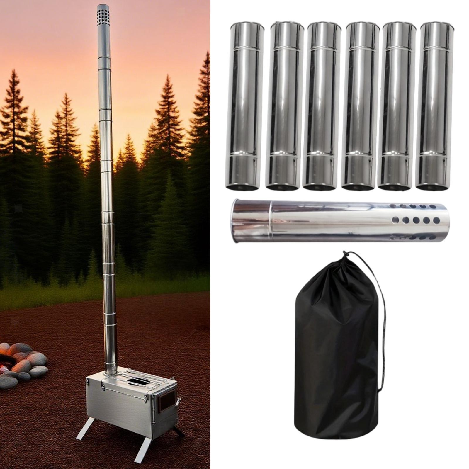6x Chimney Tubes Dissipation Fast Heating Stainless Steel Camp Stove Tube for