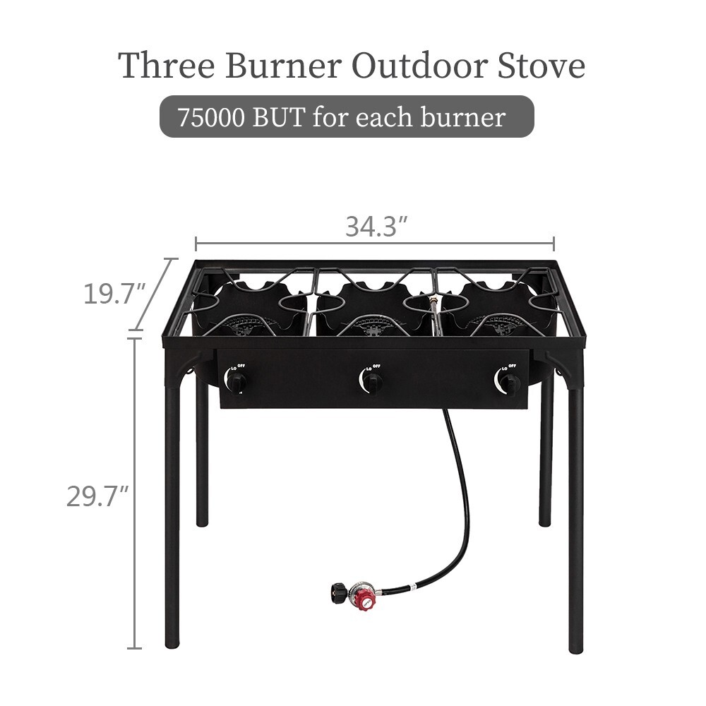 Portable Propane 3 Burner Gas Cooker 225,000-BTU Outdoor Camping Stove Pot Grill