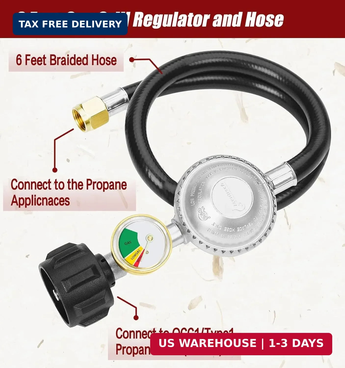 CALPOSE 2 Feet Propane Hose with Regulator & Gauge, Universal Gas Grill Regulato