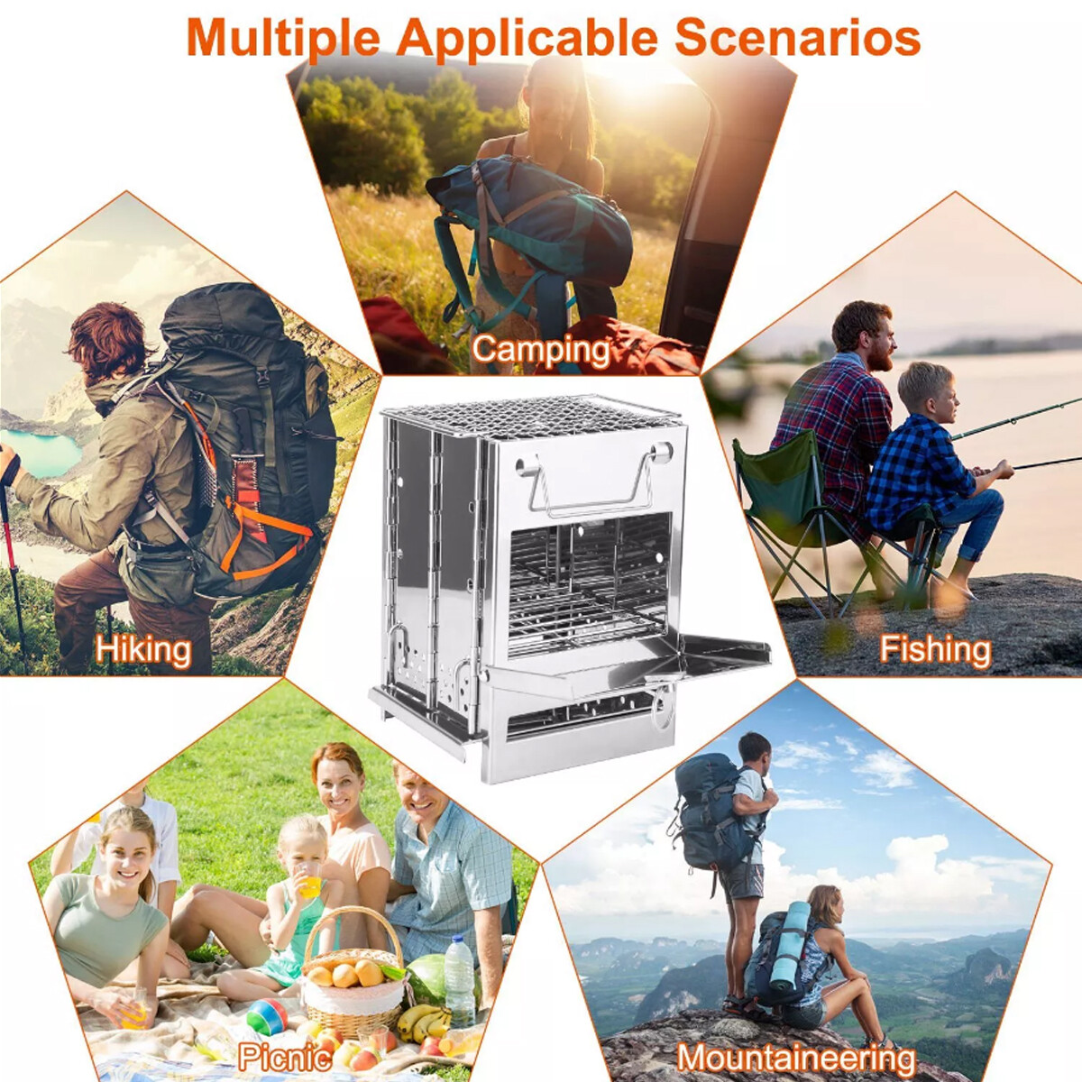 Portable Folding Stainless Steel Stove Outdoor Camping BBQ Wood Burning Stove