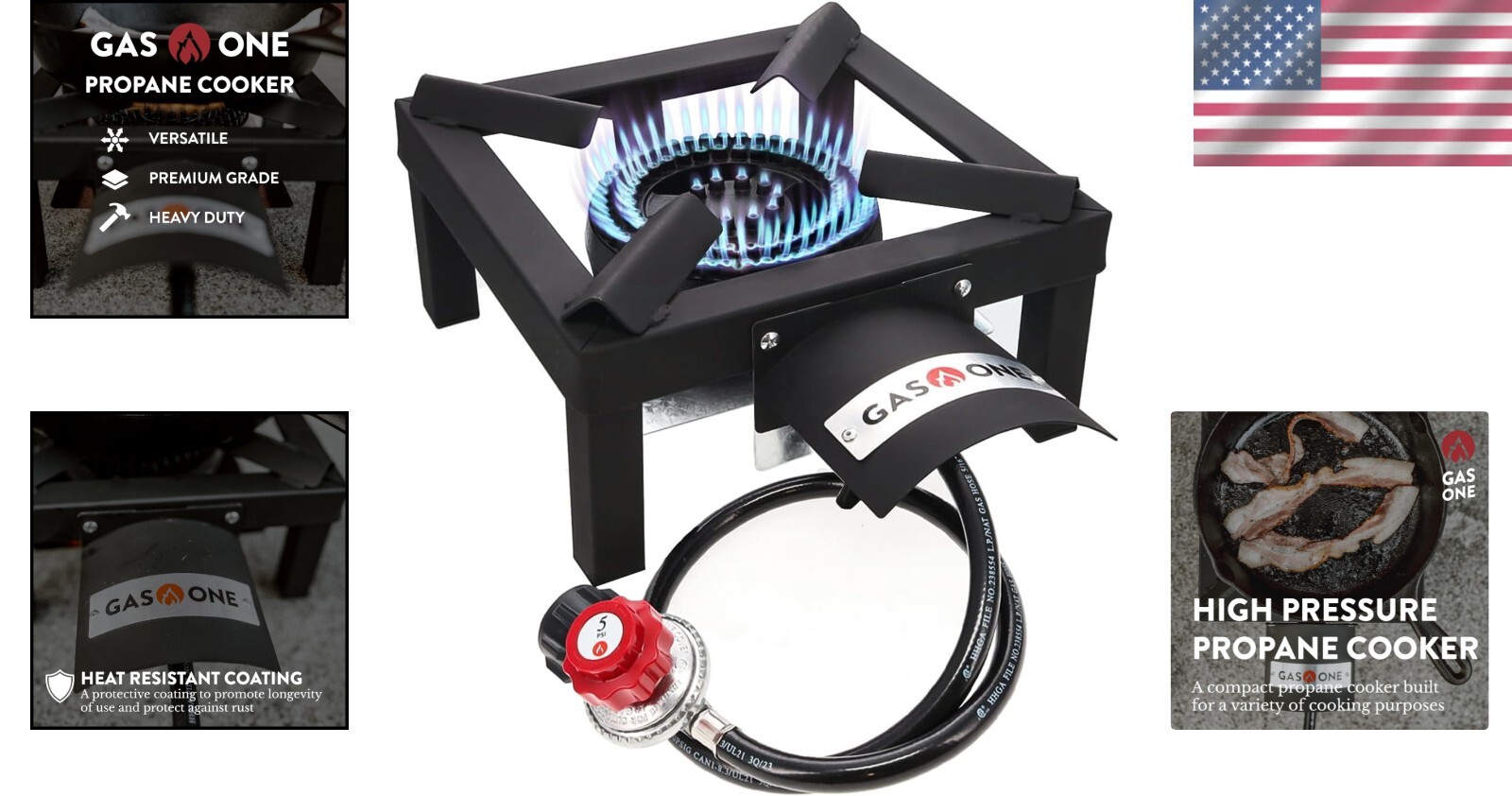 High-Output Outdoor Propane Burner with Heat Shield – Camping Tailgating Cooker