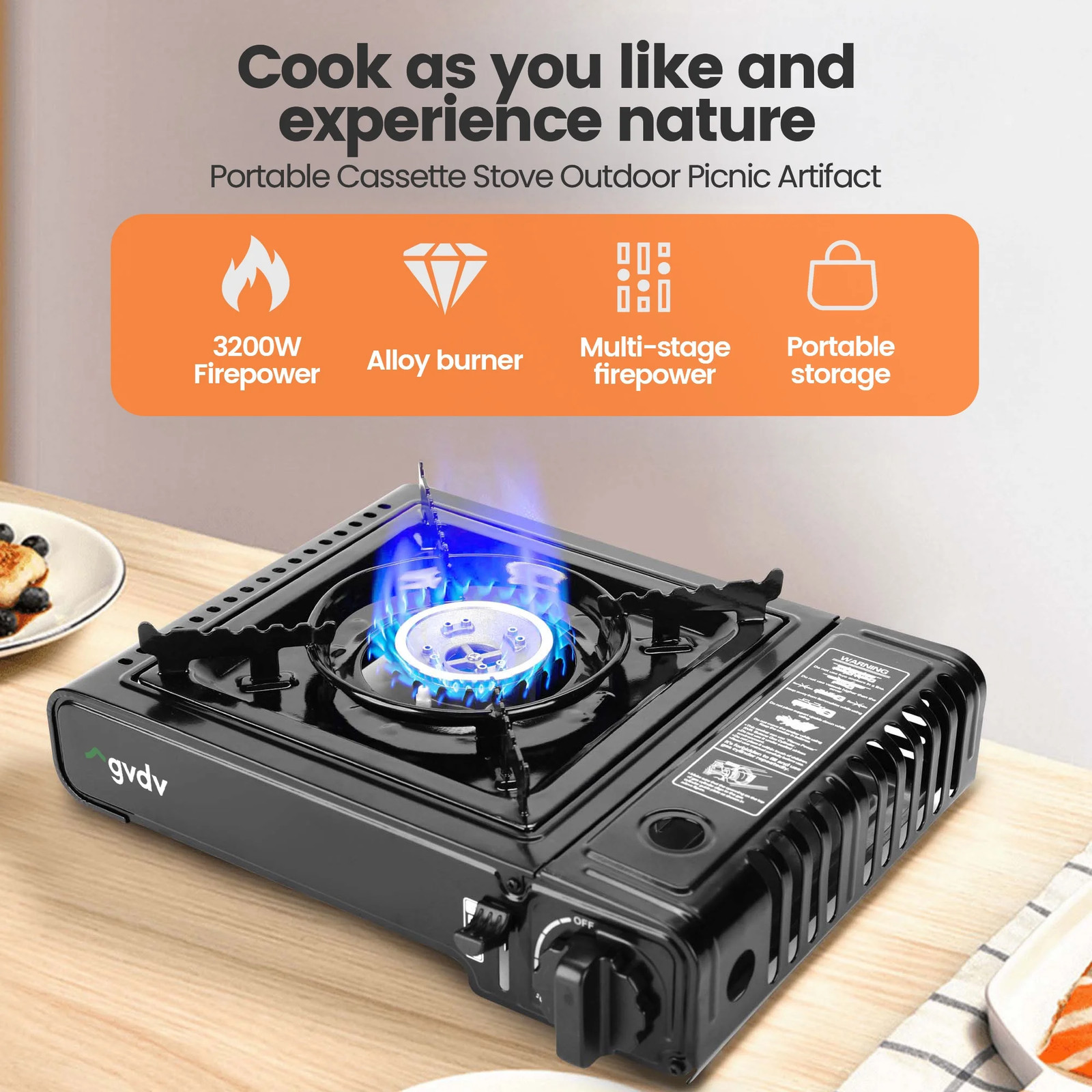 Portable Camping Stove, 1 Burner Butane Gas Stove with Updated Carrying Case