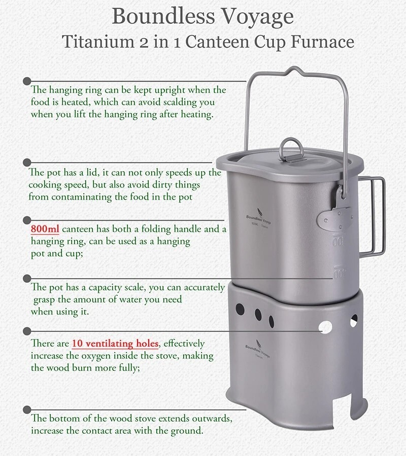 Titanium Cookware Set Portable Wood Stove Outdoor Stove Cooking Picnic Camping