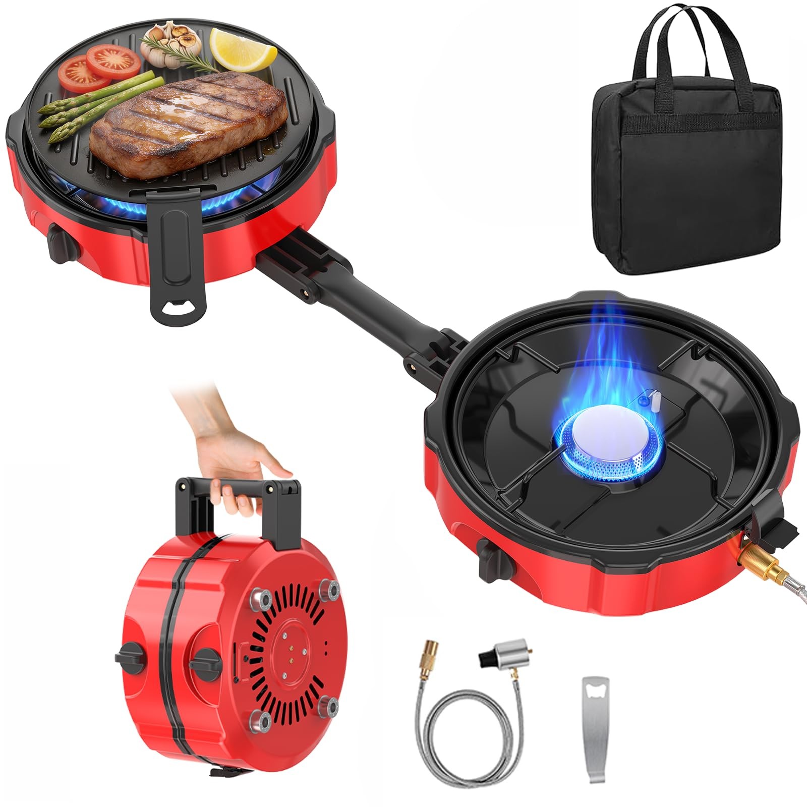 2 Burner Propane Camping Stove, 20000 BTU Foldable Portable Camp Stove Red