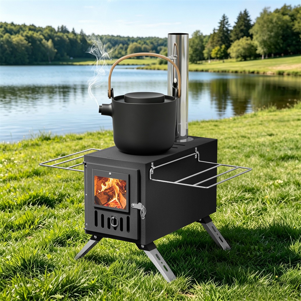 Portable Wood Burning Stove w Pipes Hot Tent Stove for Outdoor Camping & Heating