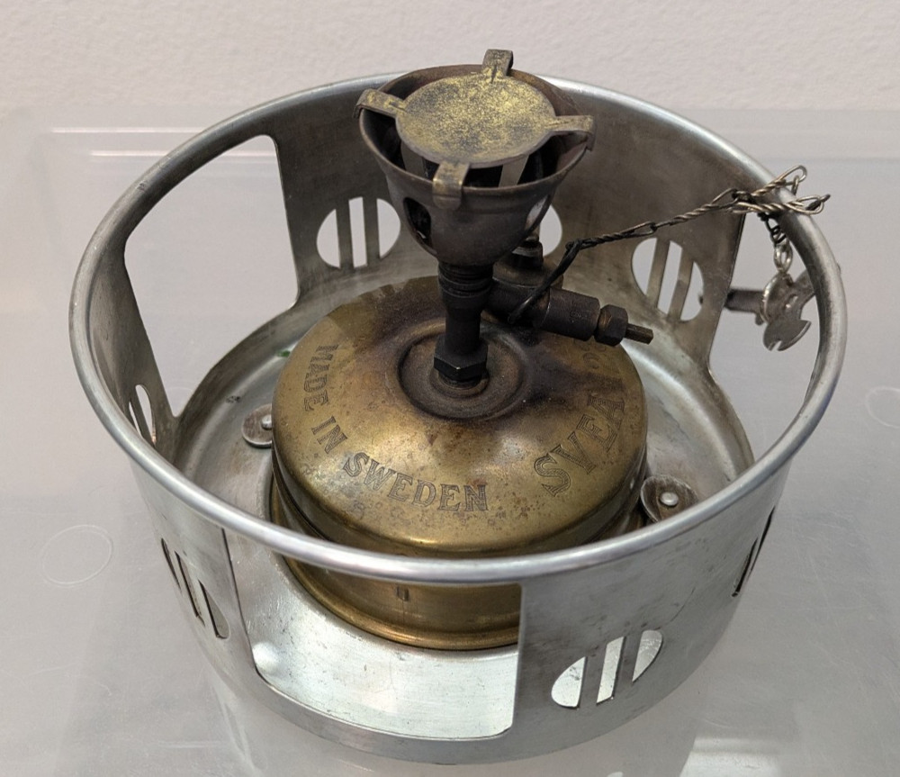 Vintage Svea 123 Camp Stove Set w/ Sigg Tourist Cook Pot, Pan, Handle & Plates