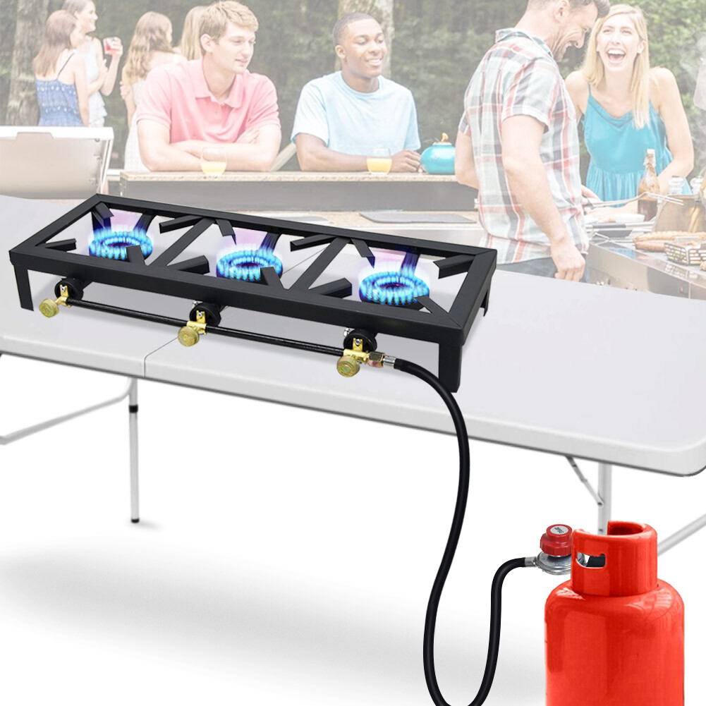 Propane Burner Cast Iron LPG Gas Stove Outdoor Camping Cooker & Regulator Hose