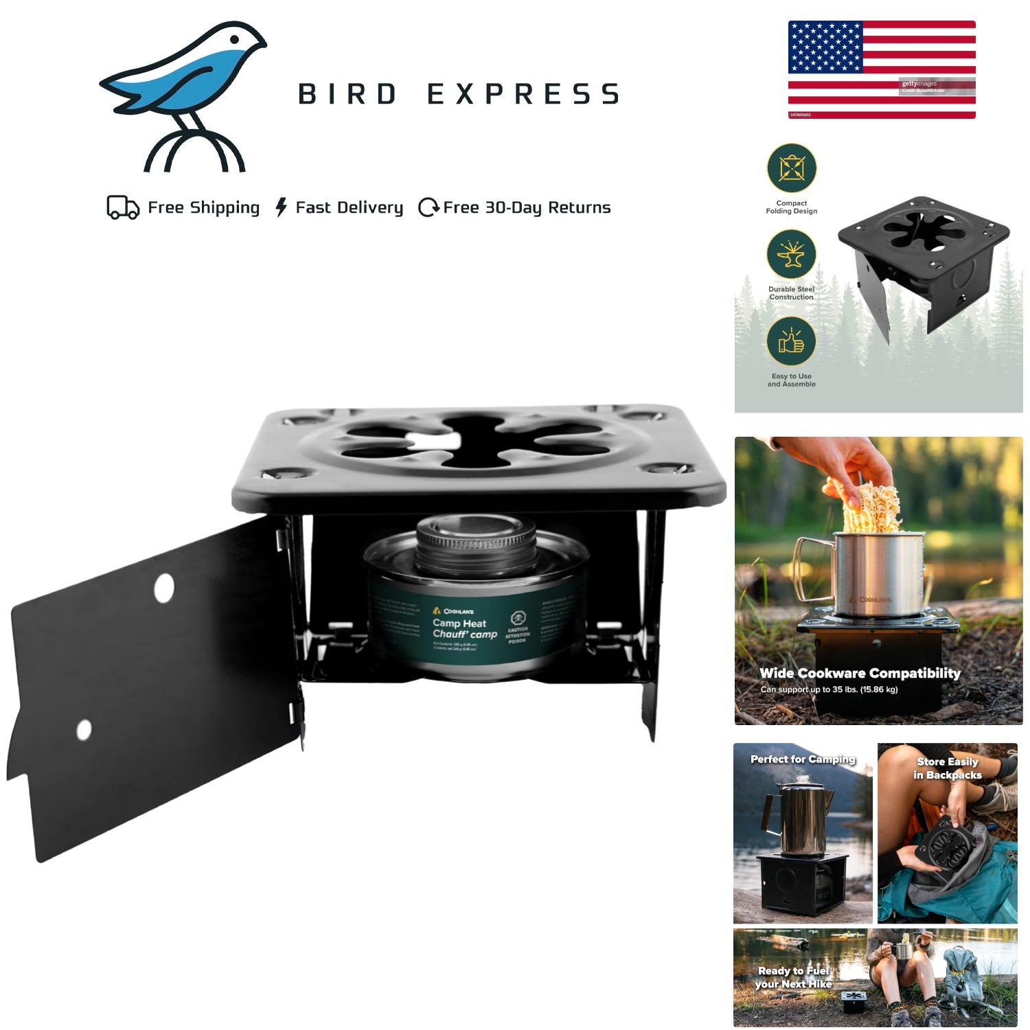 Portable Folding Camping Stove Compact Lightweight Steel for Backpacking Hiking
