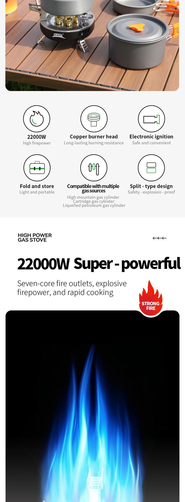 Brs 3/7-core Camping Gas Stove High Power Portable Tourist Burner Outdoor Electr