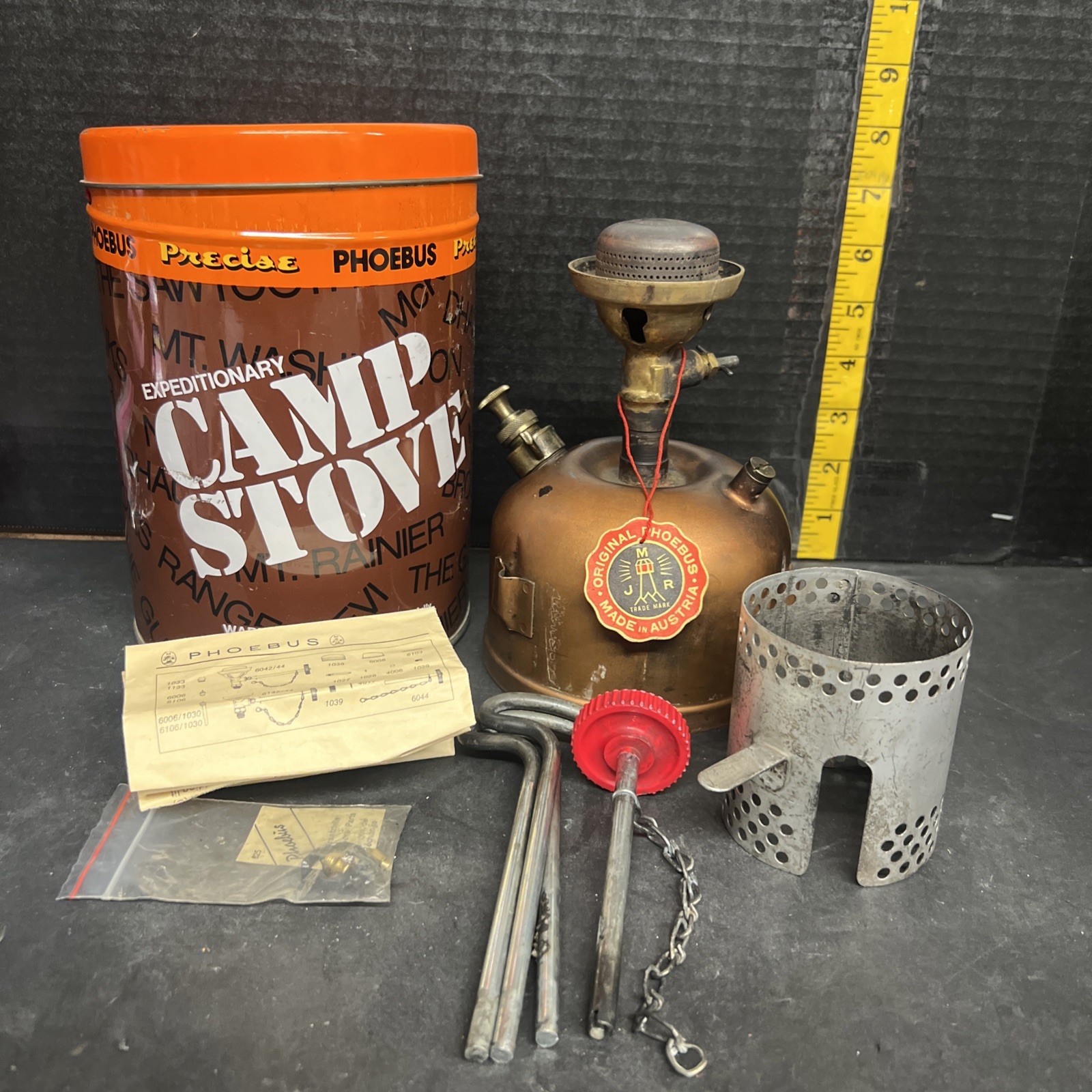 Vintage Precise Phoebus no. 625 Can Camp Stove Austria BackPacking Stove Kettle