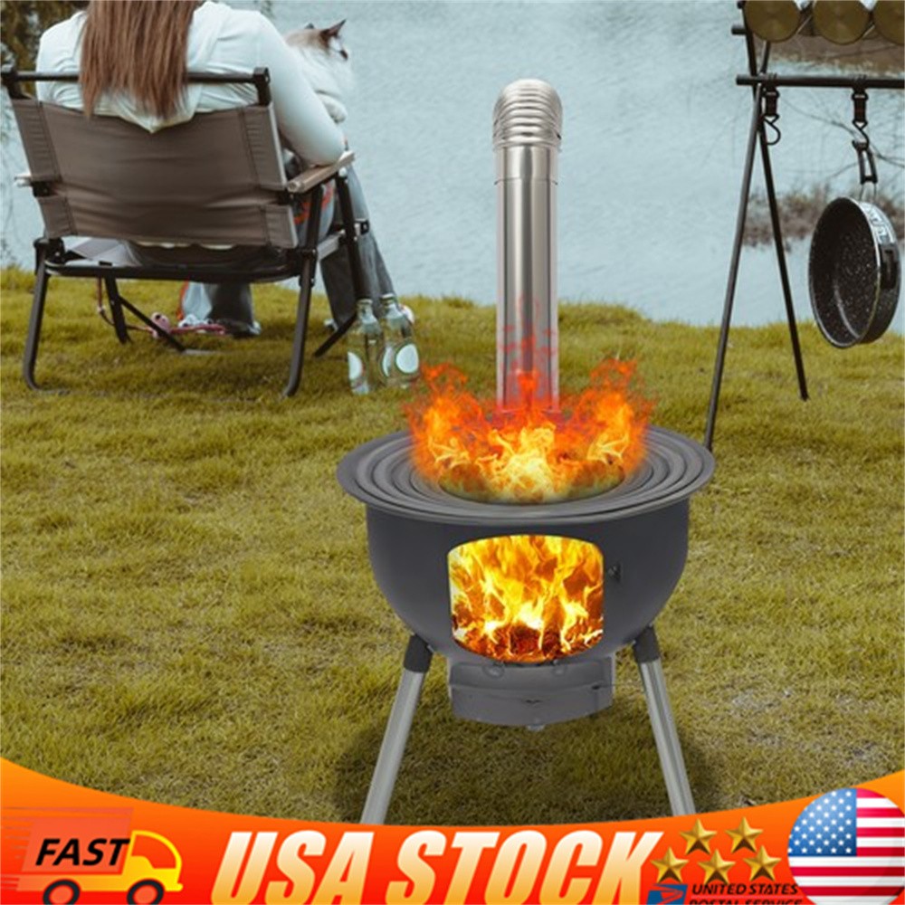 Camping Tent Wood Burning Stove Portable with Grill Rack for Outdoor BBQ