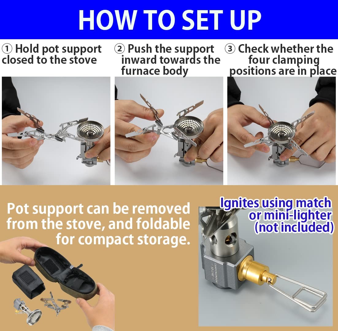 CAMPINGMOON Canister Stove Compact Foldable w/Micro Regulator 4Flex w/o ignit