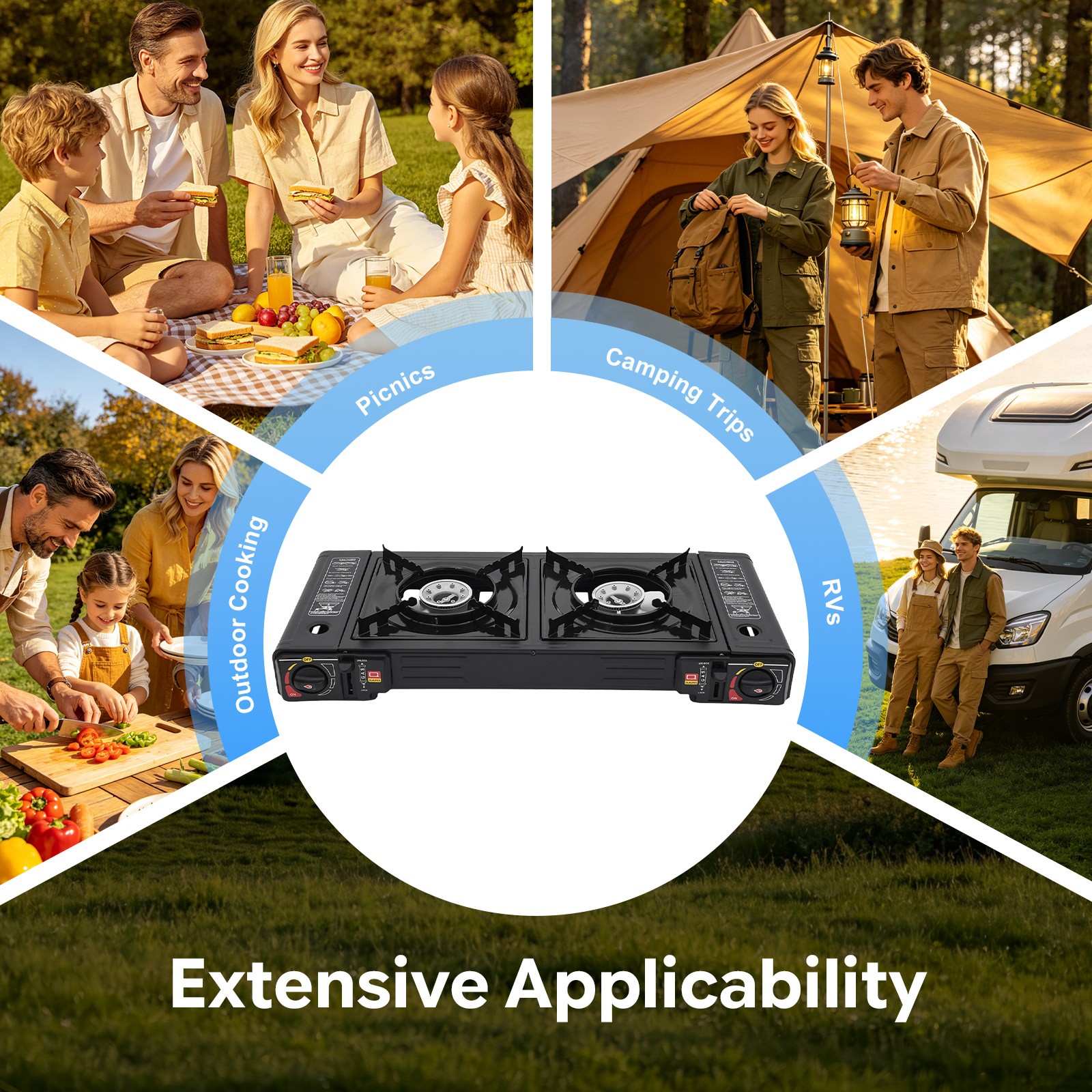Outdoor Camping Stove 2 Burner Propane Gas Stove Portable with Carry Case