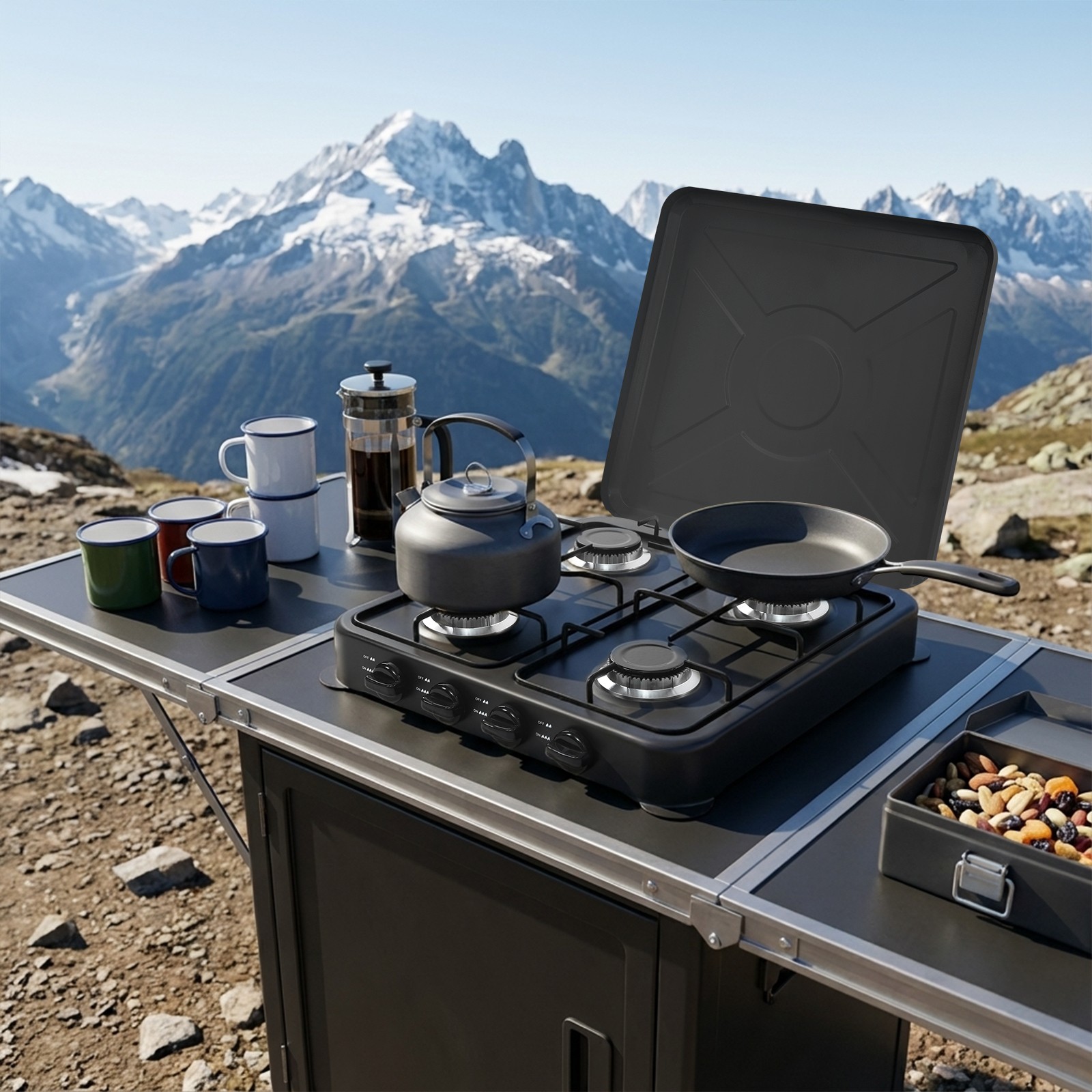4 Burner Gas Camping Stove, Tabletop Camping Gas Stove, Portable Camping Stove
