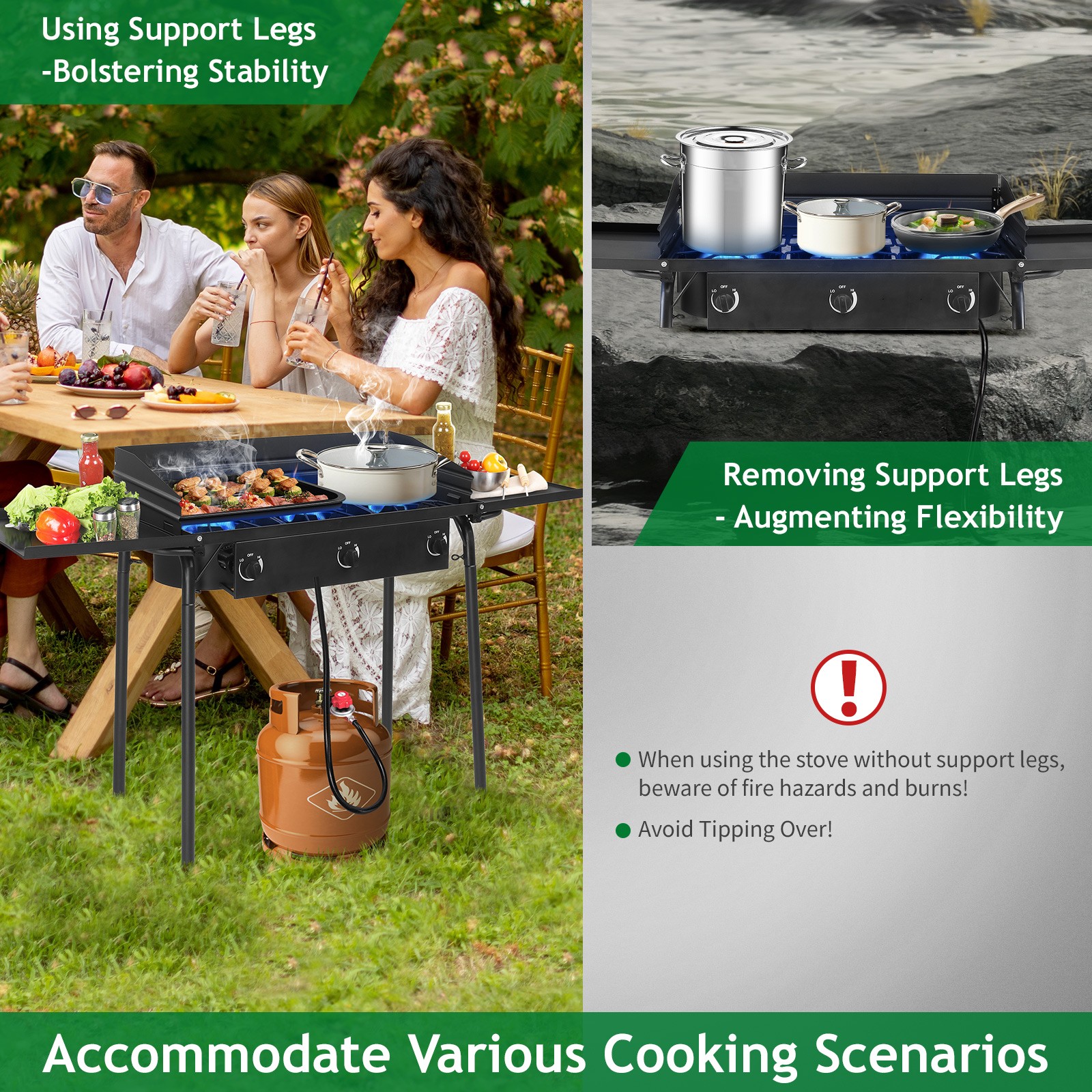 Propane 225,000-BTU 3 Burner Gas Cooker Outdoor Camping Stove BBQ Grill w/ Shelf