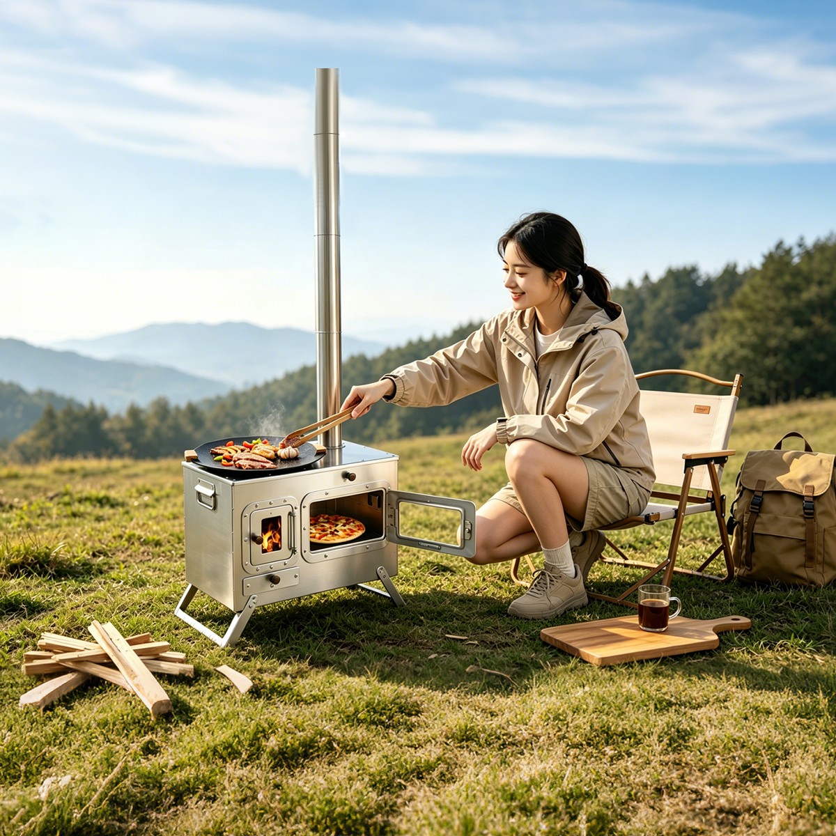Free Shipping Outdoor Portable Wood Burning Tent Stove Foldable Camping