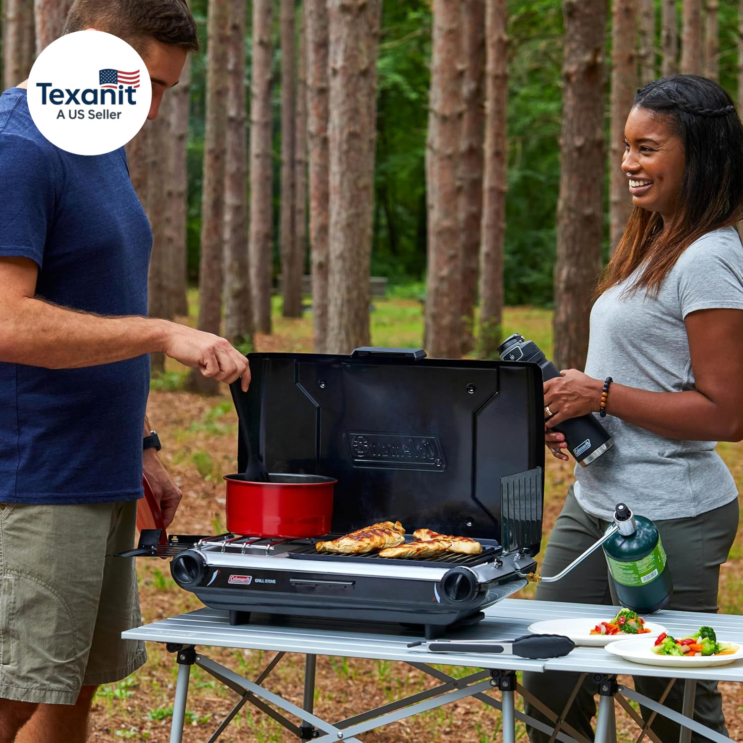 Tabletop 2-In-1 Camping Grill/Stove, 2-Burner Propane Grill & Stove with Adjusta