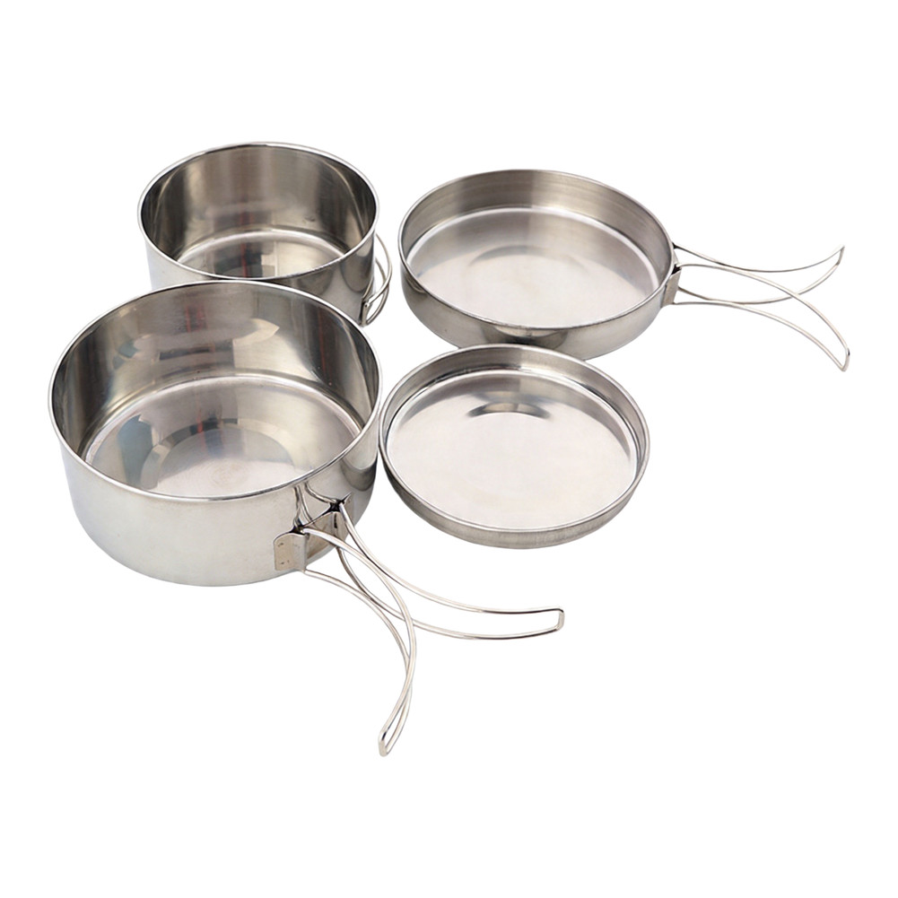 Outdoor 4-Piece Stainless Steel Cookware Set for 2-3 People Camping Hiking