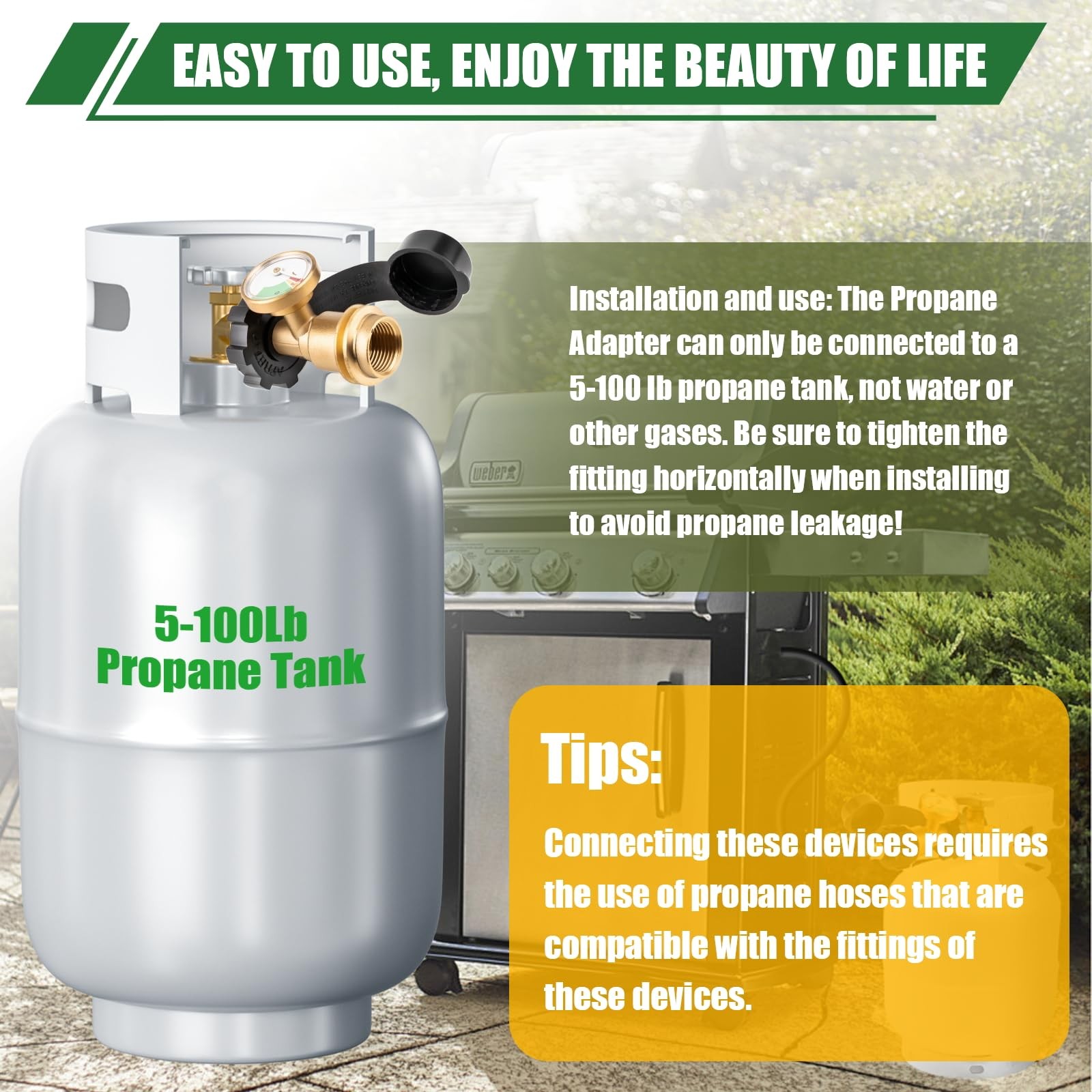 YEYETUO 100 lb Propane Tank Adapter, Gauge with Gauge, yellow