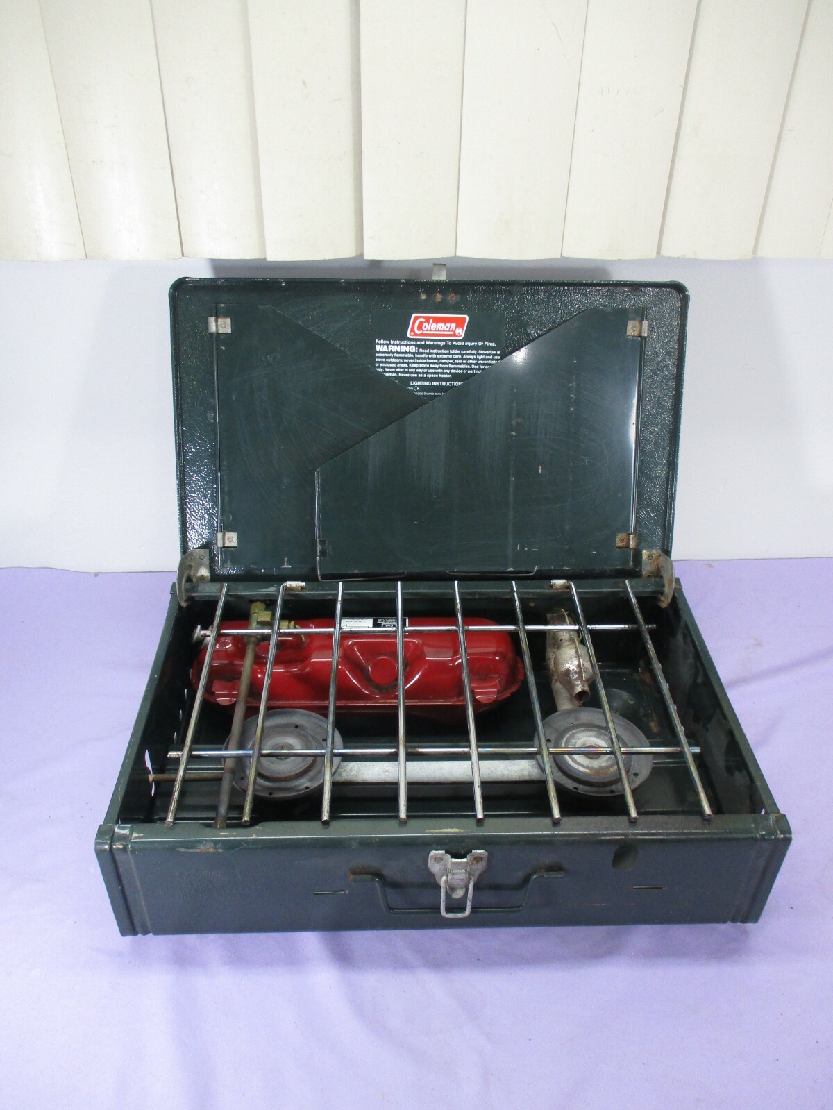 Vintage Coleman 425F Double Burner Portable Gas Camping Stove October 1987 WORKS