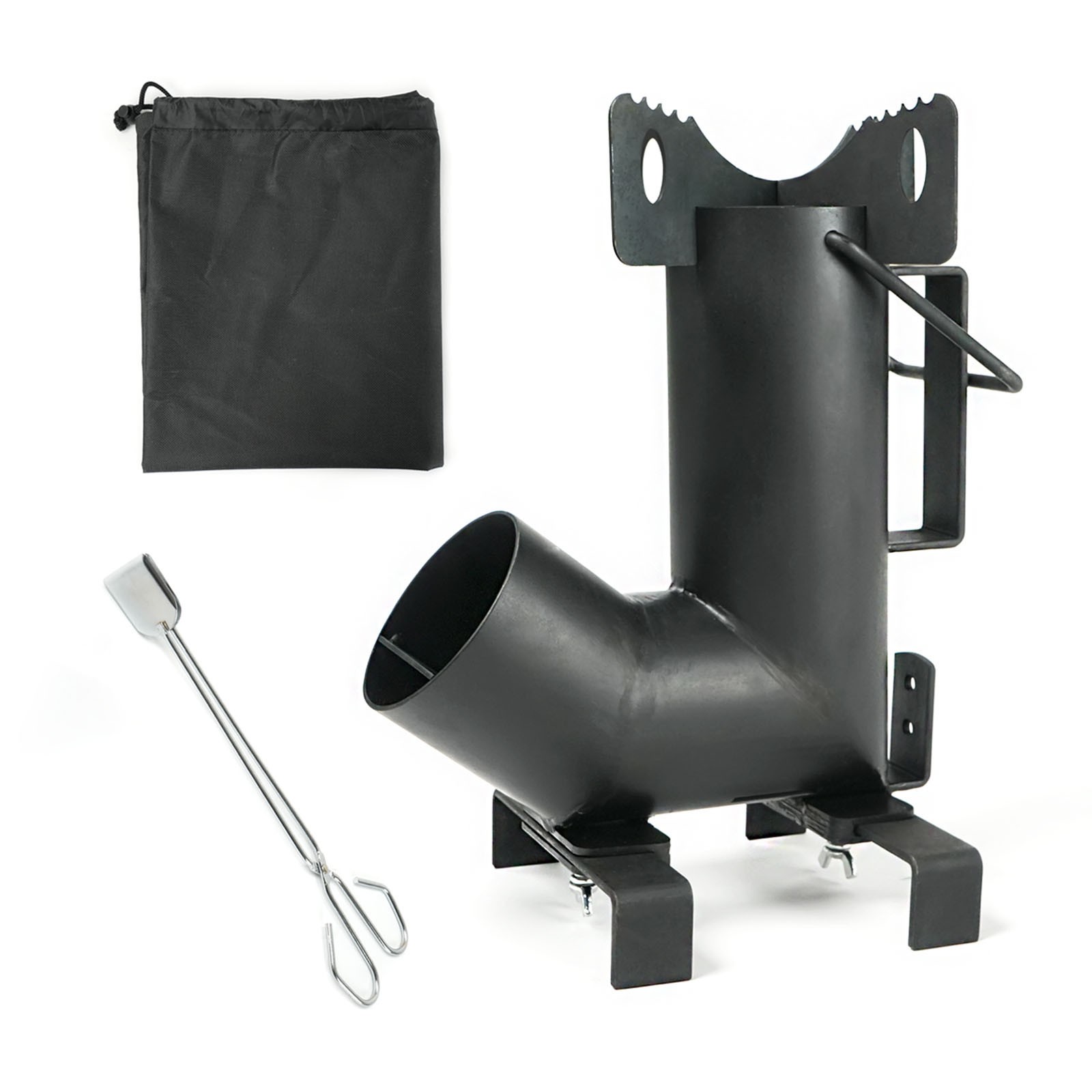 Wood Burning Rocket Stove, Camping Rocket Stove with Fire Tongs & Storage Bag