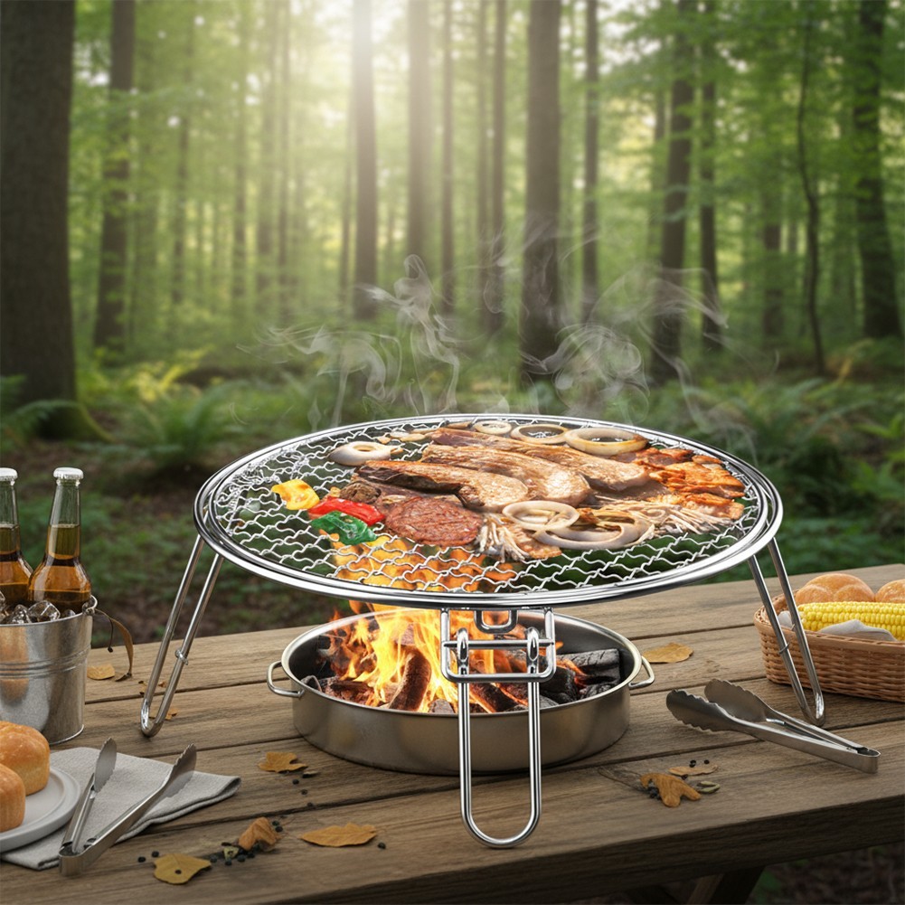 Portable Stainless Steel Camping Grill Grate Foldable with Reinforced Legs