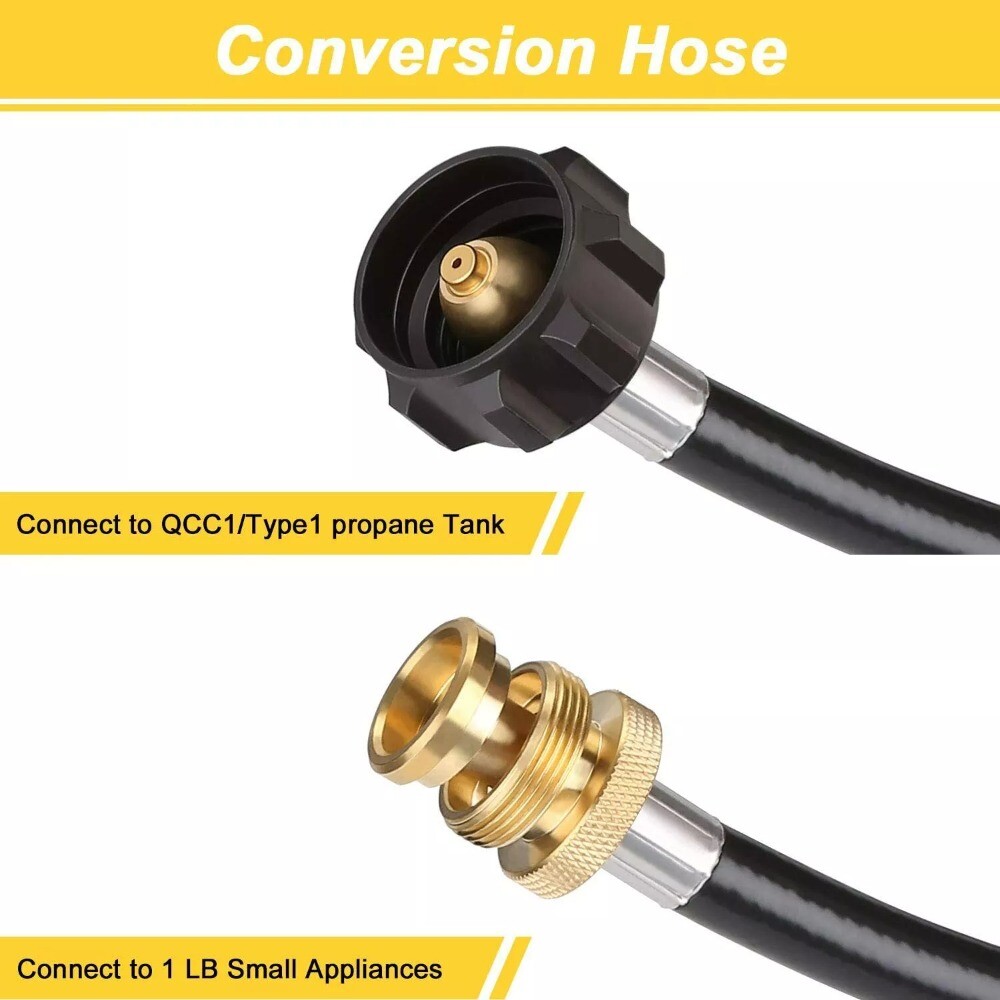 New 8FT Propane Hose w/QCC1 / Type1 Tank Connects 1lb Appliance to 1-20lb Tank