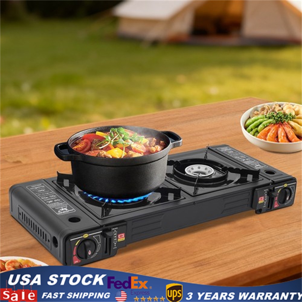 Camping Stove Butane 2500W x2 Burners Cooking Burner w/ Portable Tray&Case