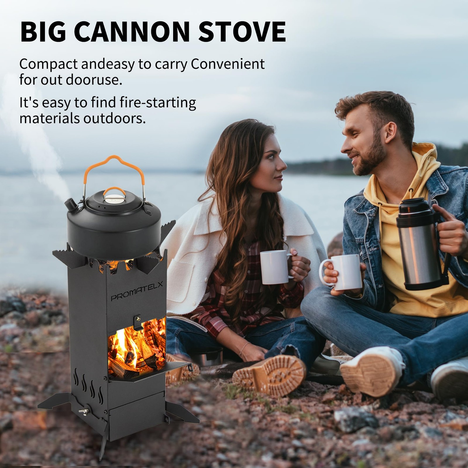 PROMATELX Portable Rocket Stove, Wood-Burning Stove & Small, Black