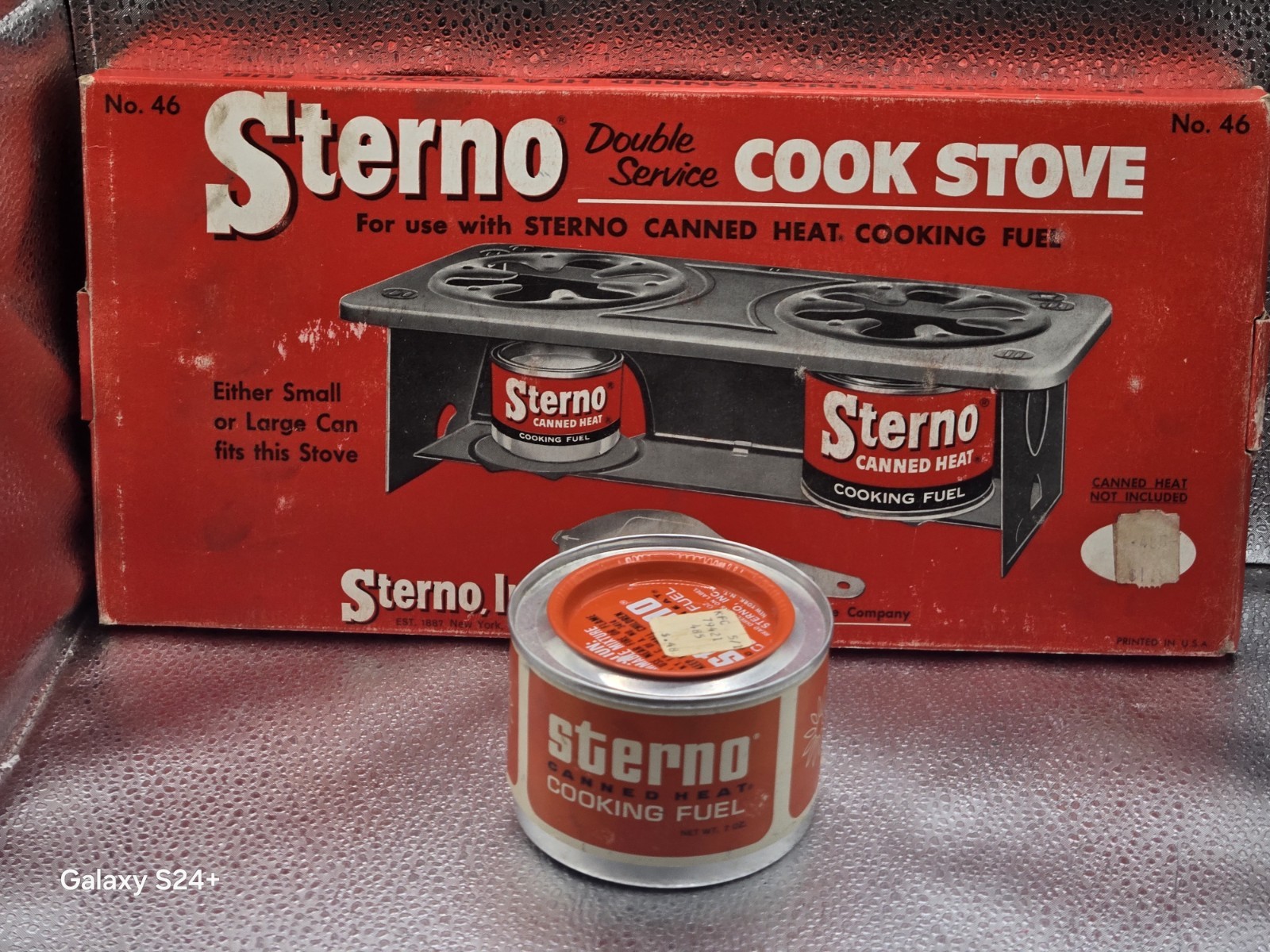 Vtg Sterno Double Service Cook Stove #46 Camping Outdoor Heat +Box+1 Can Fuel