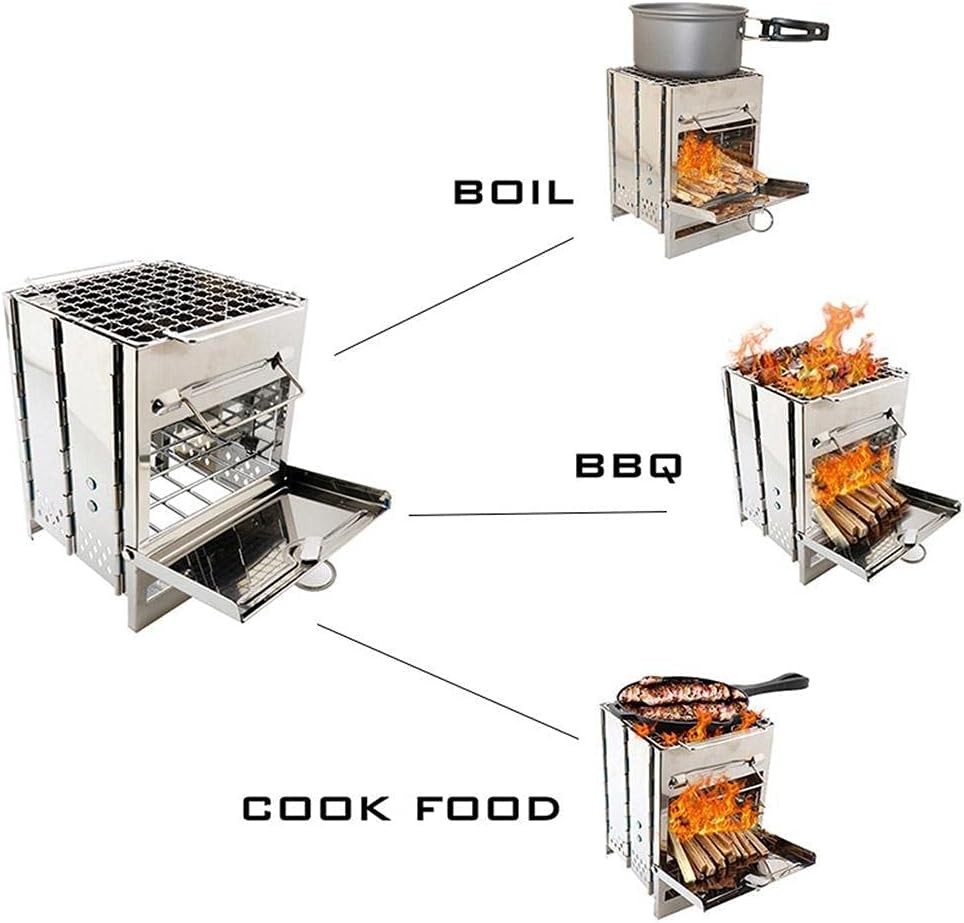 Stainless Steel Collapsible Wood Burning Camping Stove with Grill