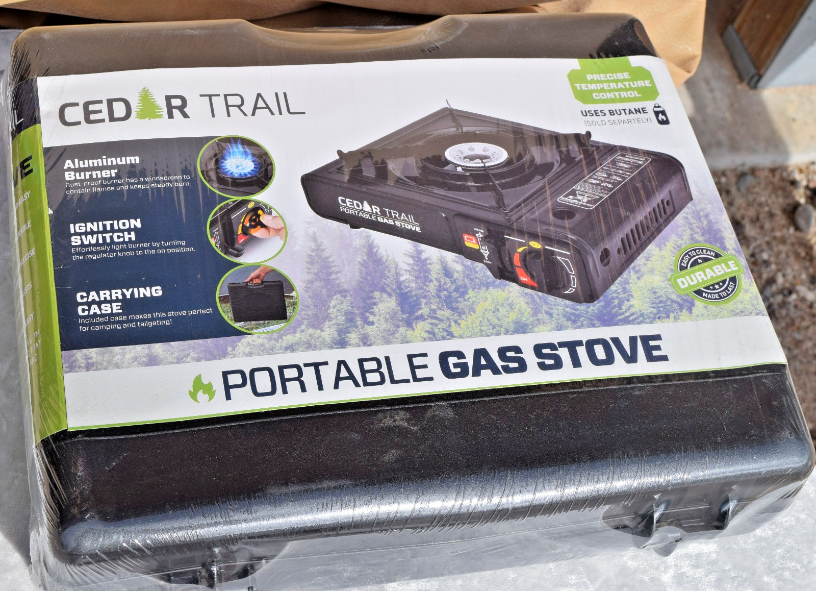 Cedar Trail Portable Gas Stove w/ Carry Case Auto Ignition Adjustable Temp