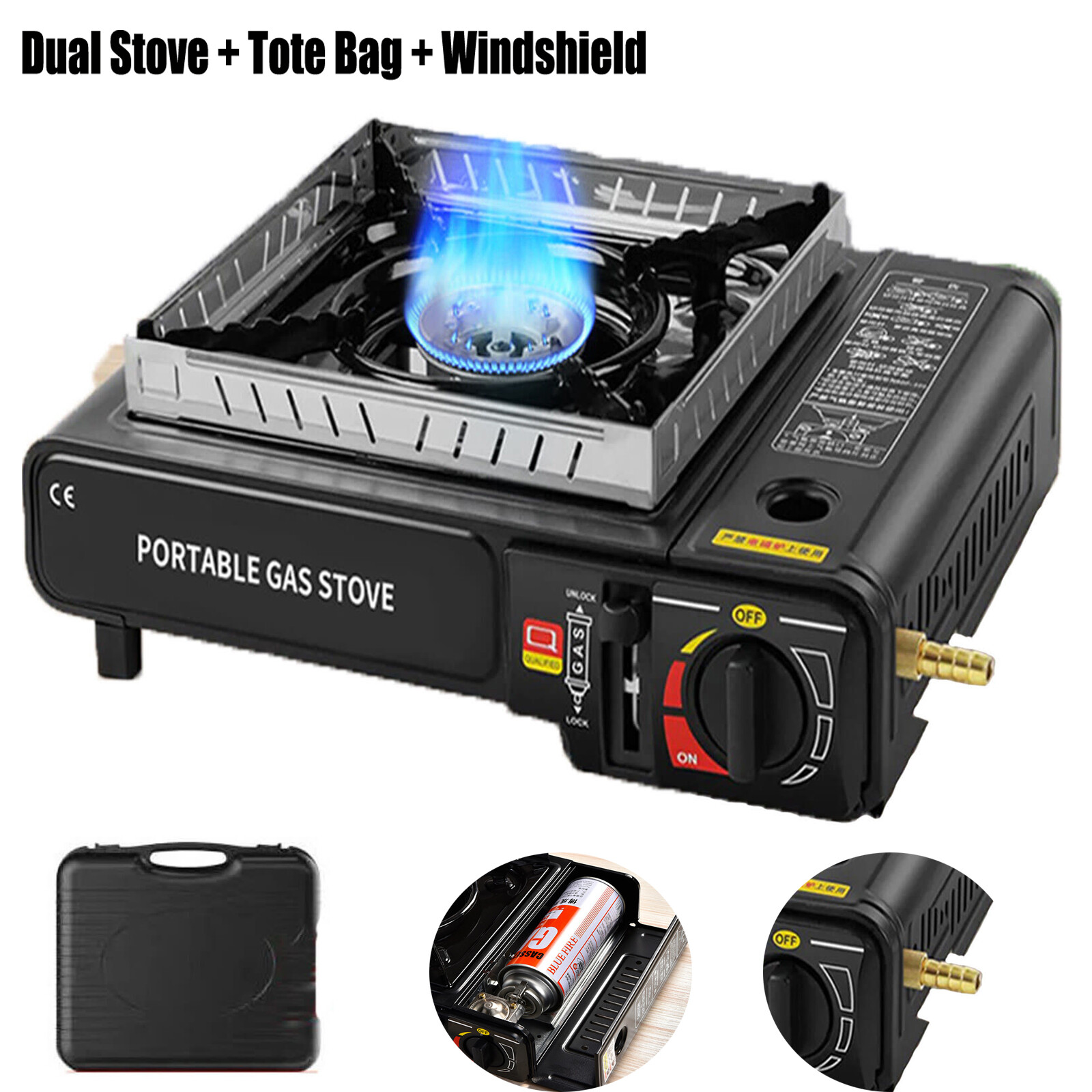 3000W Camping Stove Propane&Butane Windproof Fire Dual Fuel Brass Cooking Burner