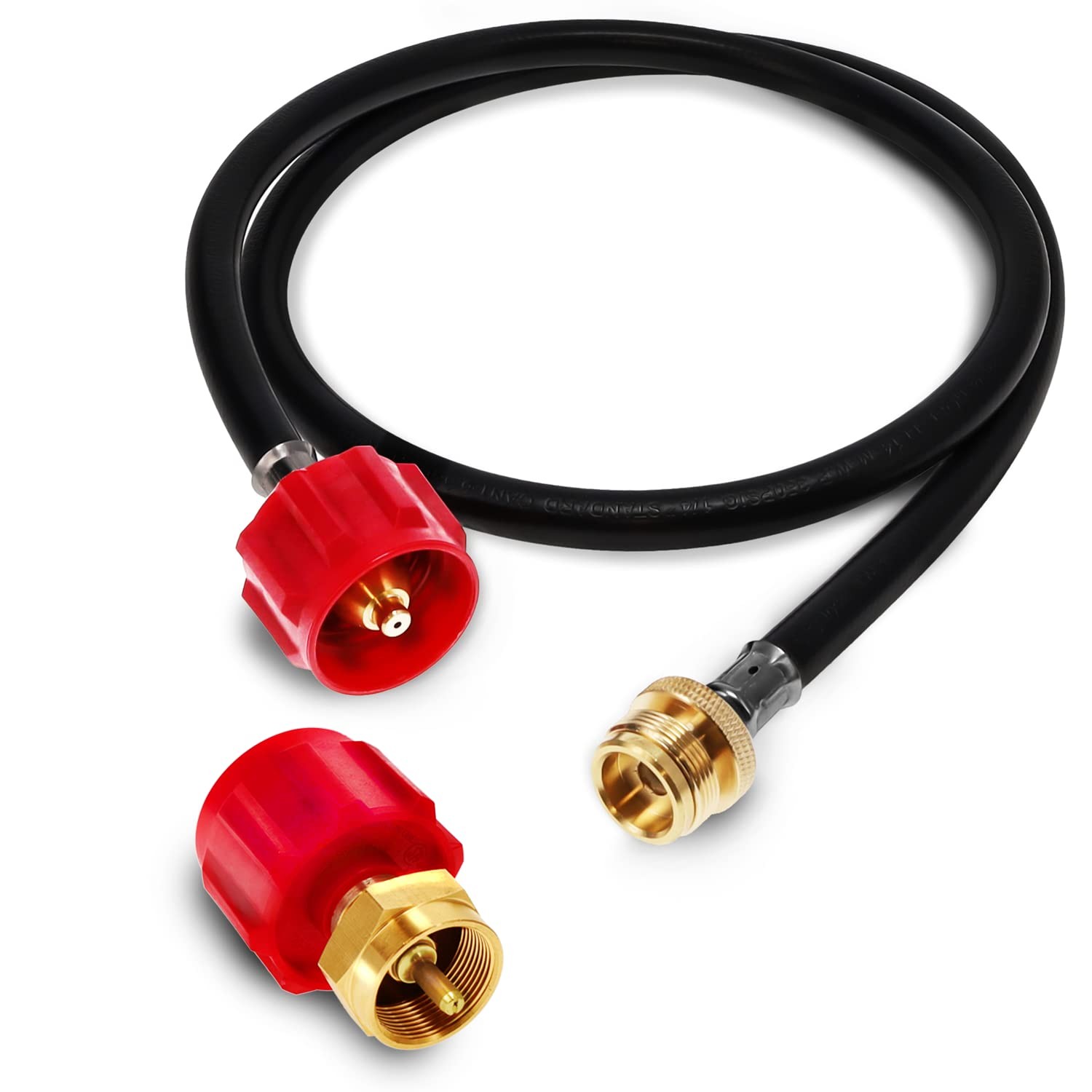 Gas One Propane Refill Adapter and 4ft Hose 1lb to 20lb – Red