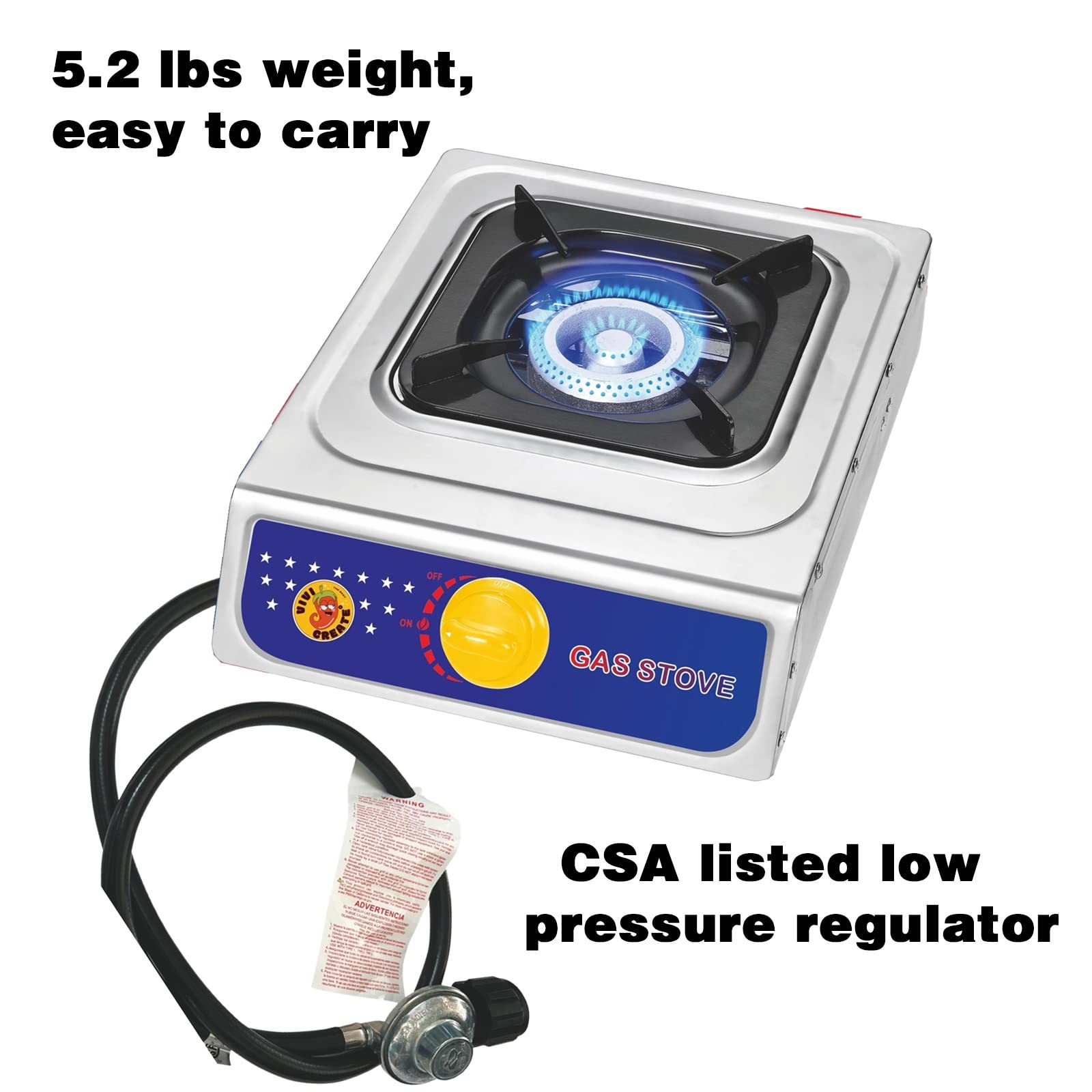 Propane Gas Stove 10000 BTU Single Burner Stainless Steel Cooktop Portable Ou…