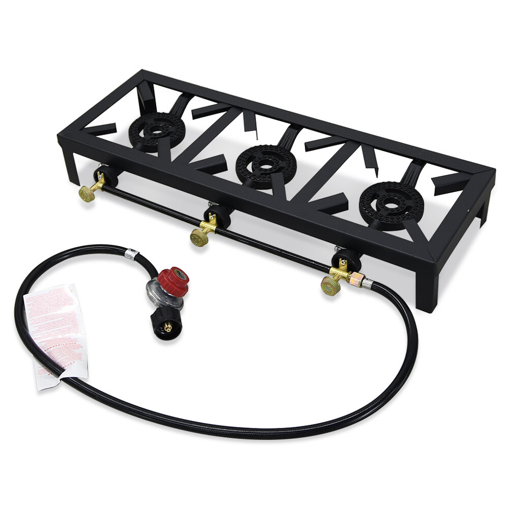 Propane Burner Cast Iron LPG Gas Stove Outdoor Camping Cooker & Regulator Hose
